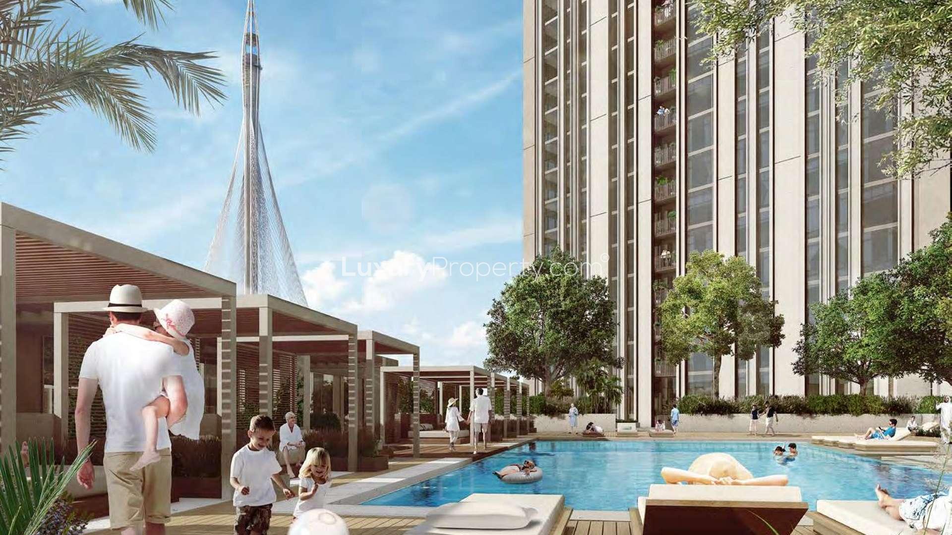 Modern gym with yoga area in Harbour Gate, Dubai Creek Harbour apartment for sale