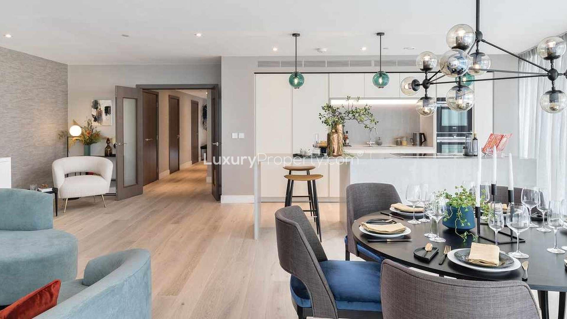 Modern riverside apartments in Fulham Reach, Hammersmith, London with scenic views for sale