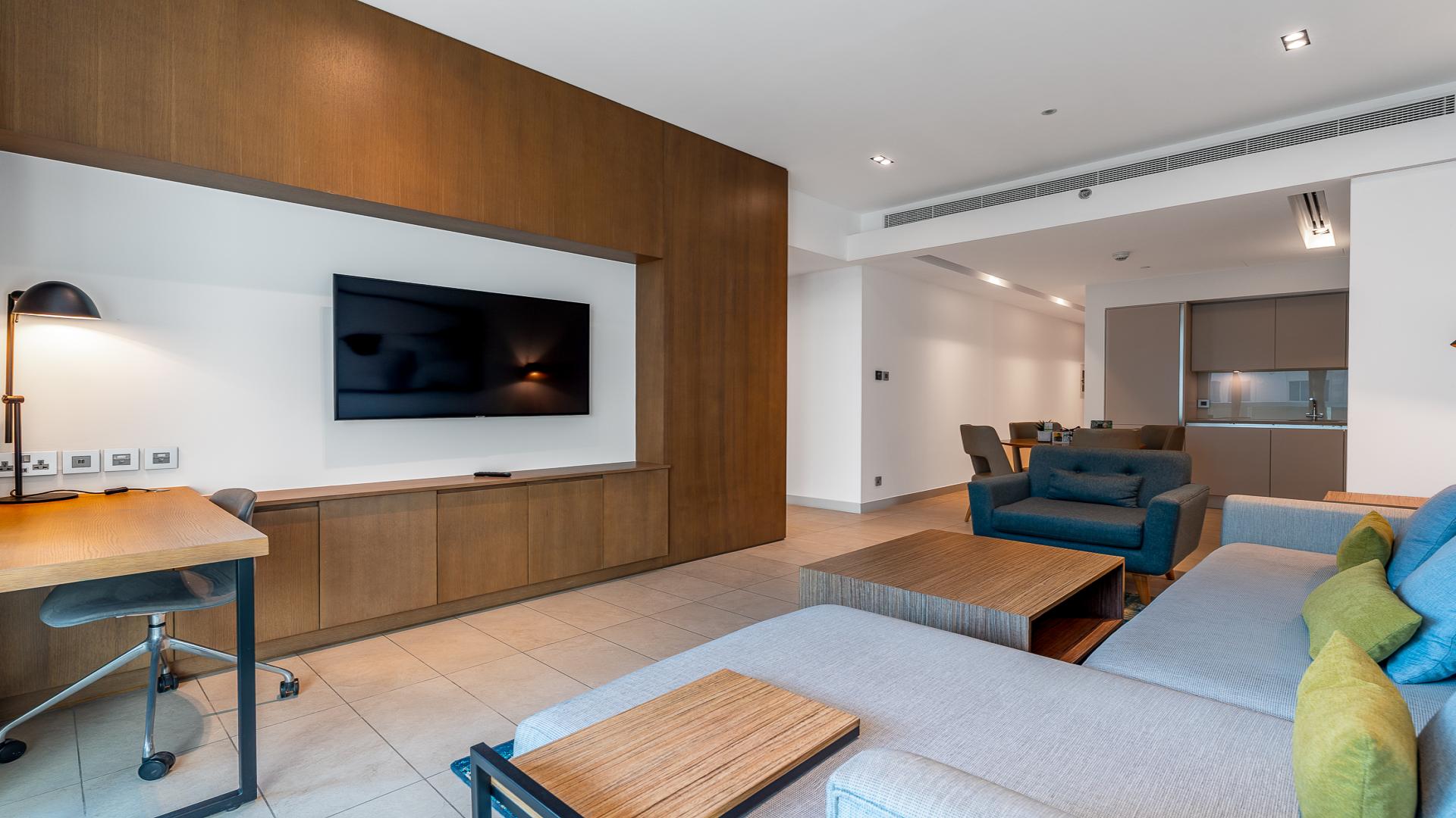 Modern living room in 2BR apartment, Marriott Al Jaddaf, Burj view, Al Jadaf community