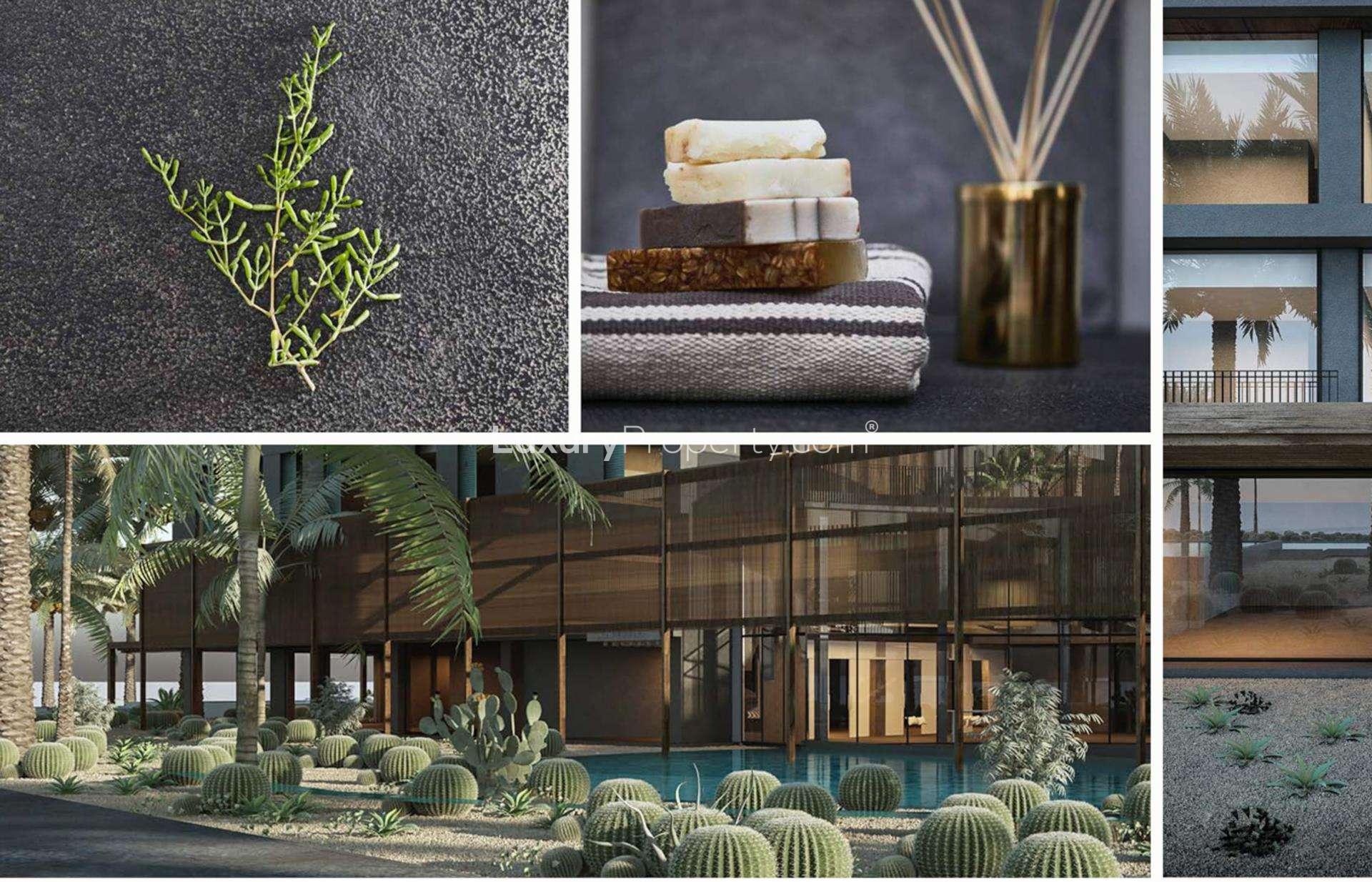 Aerial view of lush gardens and pool at KOA Canvas, Mohammad Bin Rashid Gardens