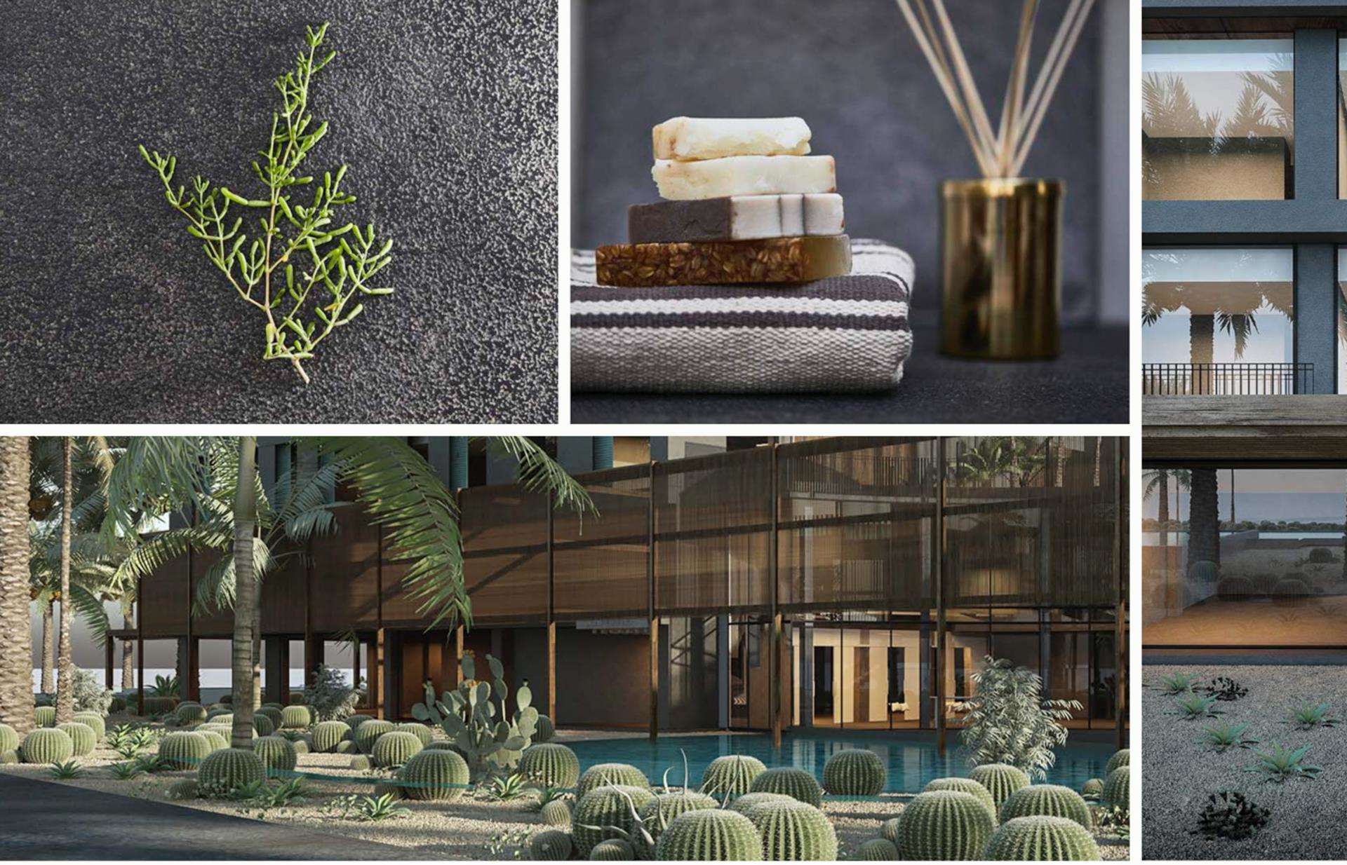 Aerial view of lush gardens and pool at KOA Canvas, Mohammad Bin Rashid Gardens