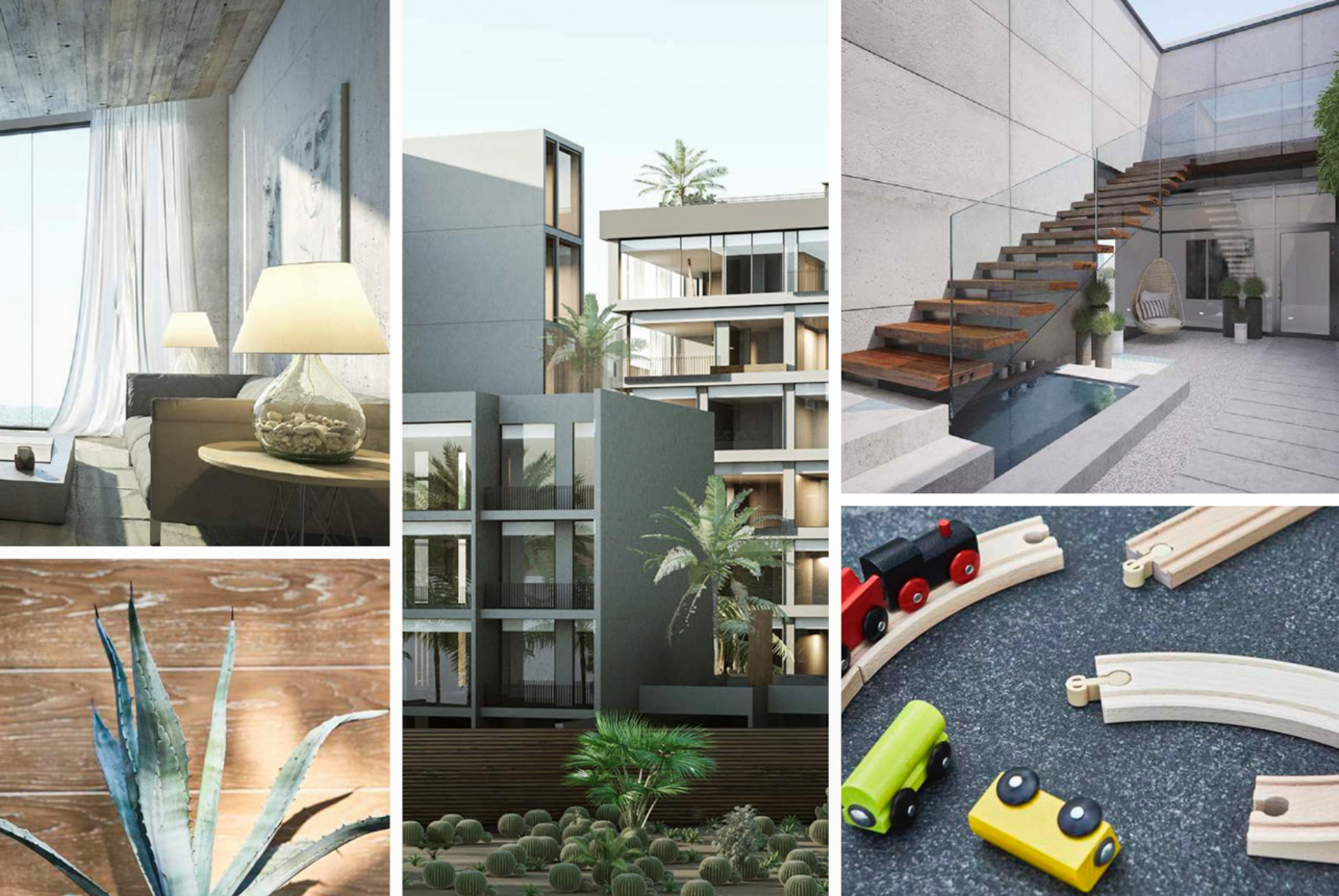 Aerial view of KOA Canvas luxury apartment surrounded by lush greenery in Dubai