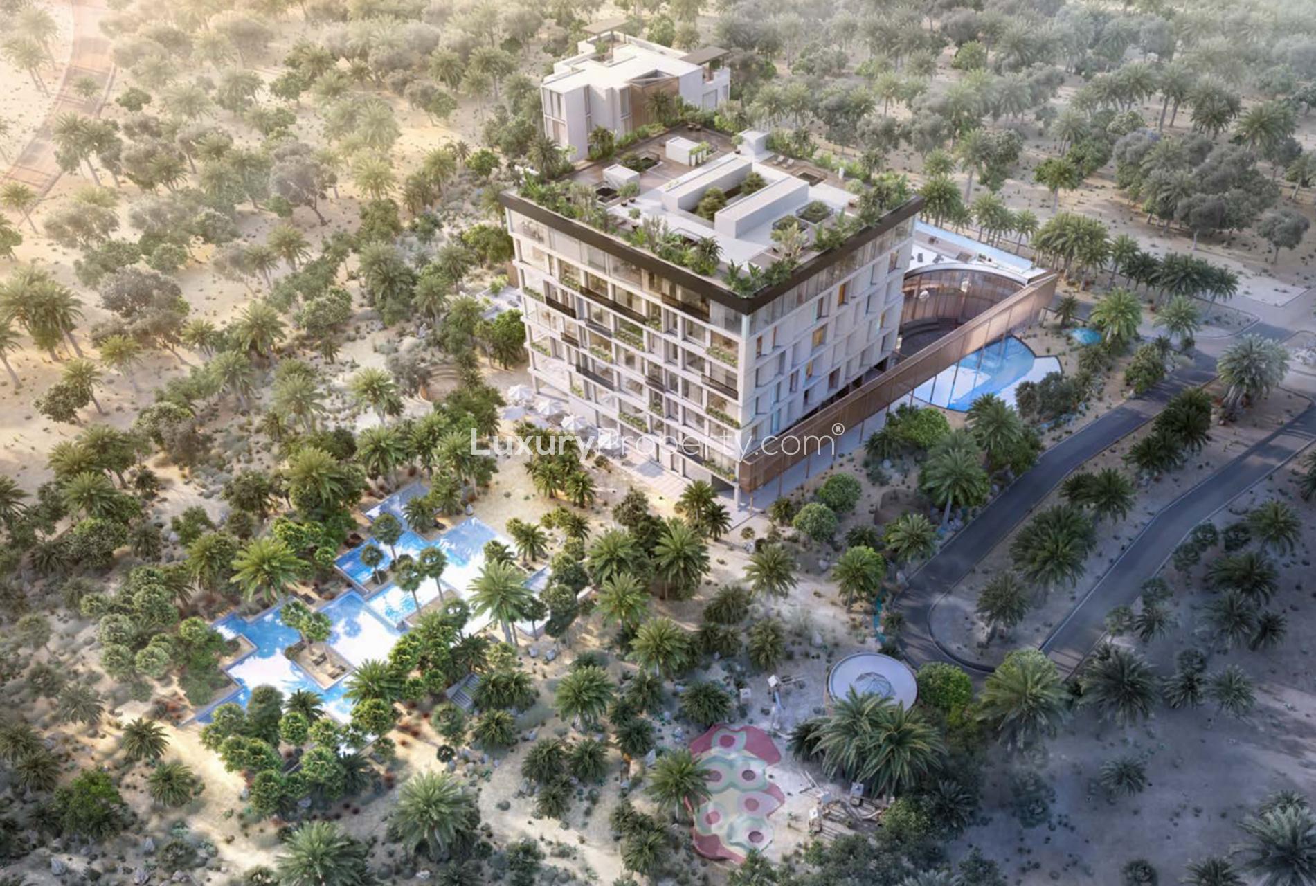 Luxurious 2-bedroom apartment interior and exterior views in KOA Canvas, Dubai