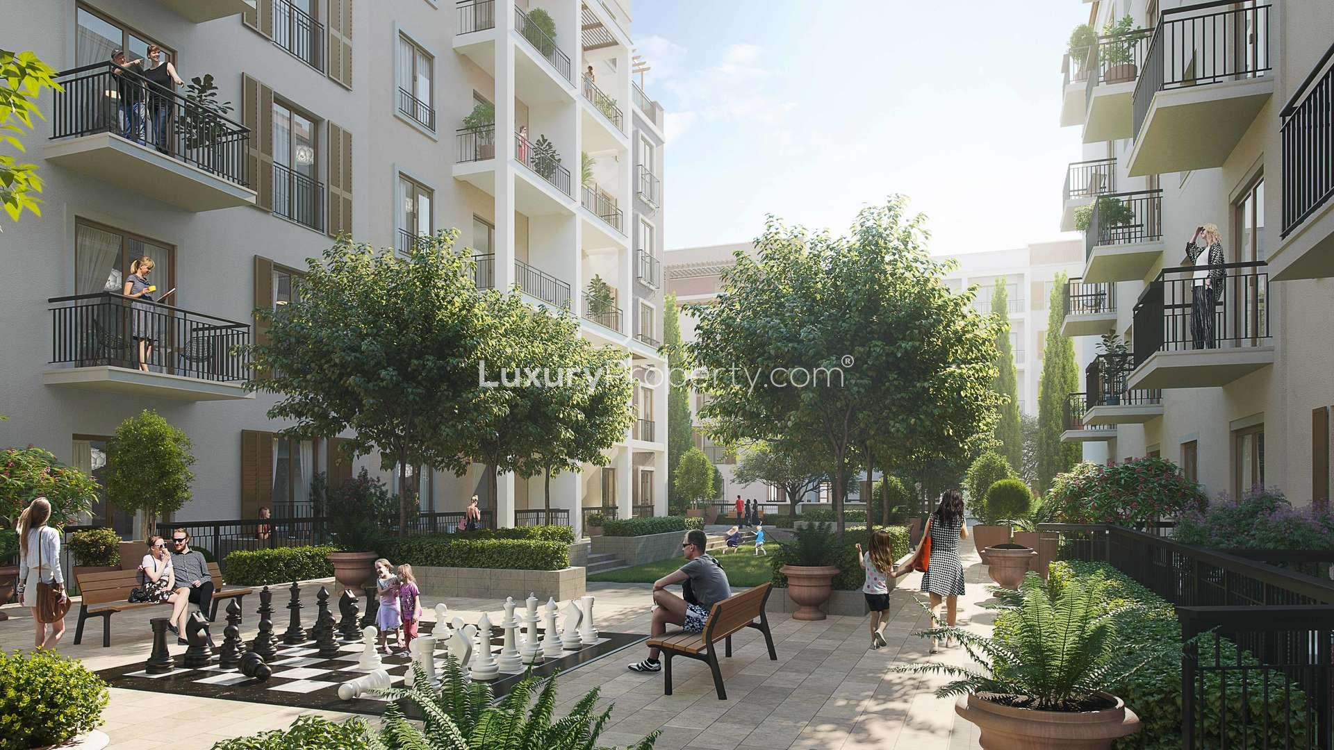 Charming walkway in La Rive, Port De La Mer, Jumeirah apartment community