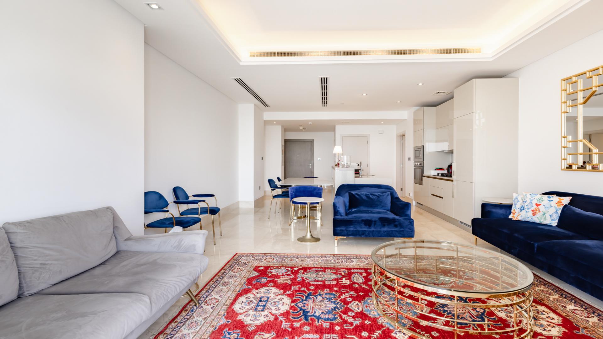 Luxurious Palm Jumeirah apartment living room with sea view and elegant decor