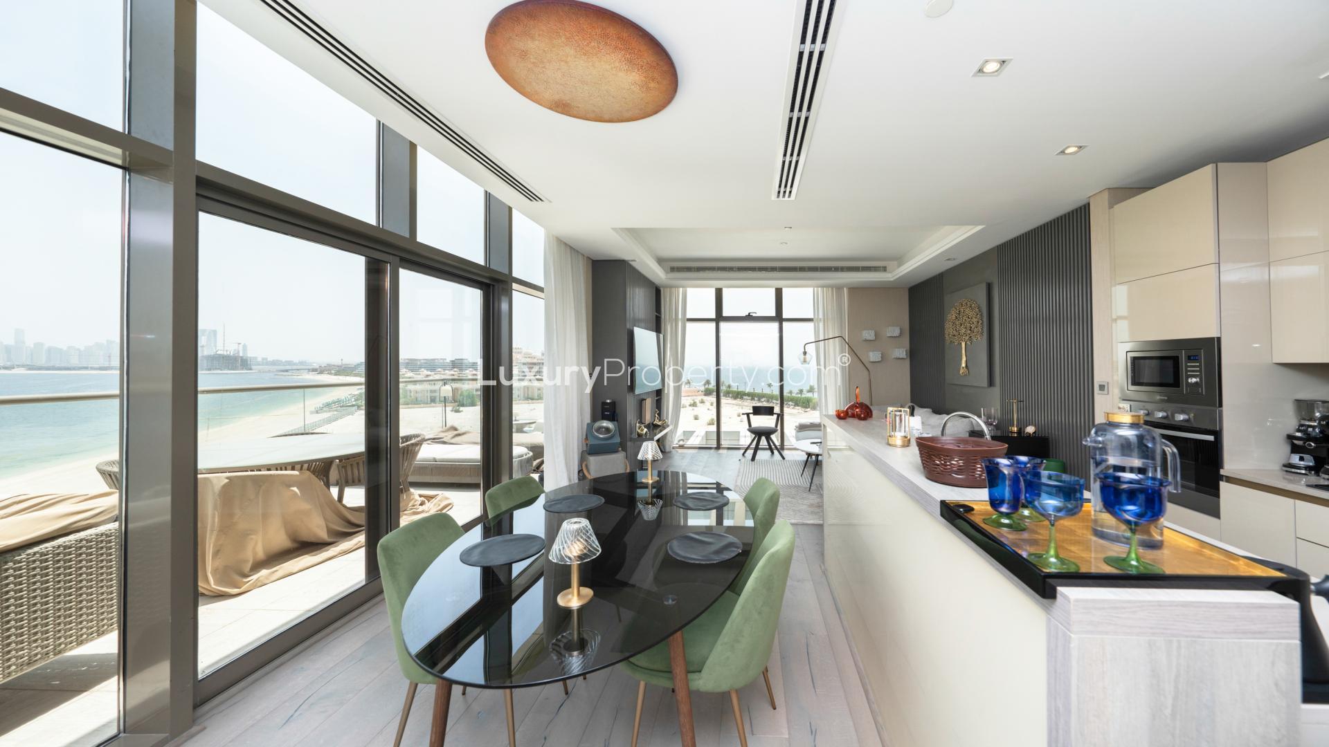 Furnished balcony with sea views in Palm Jumeirah apartment for sale, The 8, Crescent