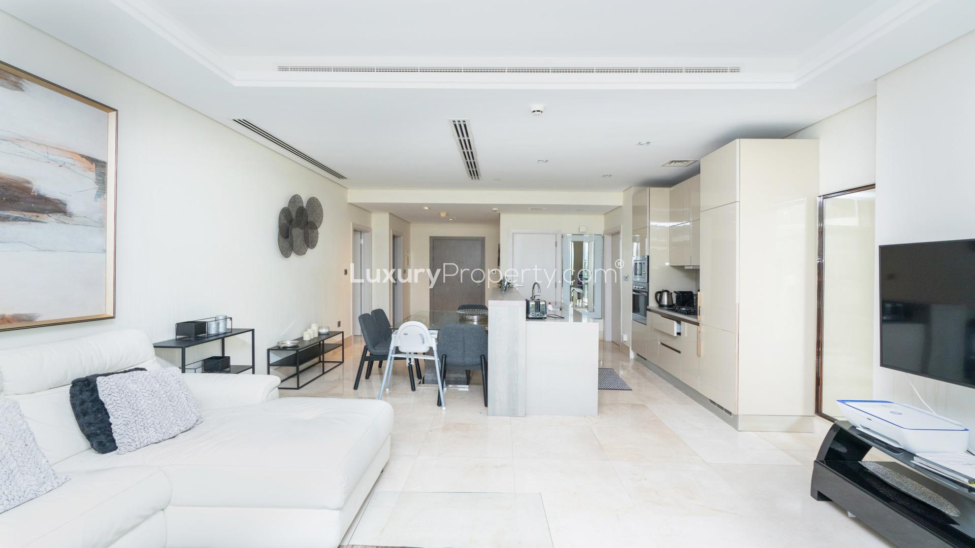 Turnkey 2-bedroom apartment interior at The8 Residences, Palm Jumeirah, with modern furnishings