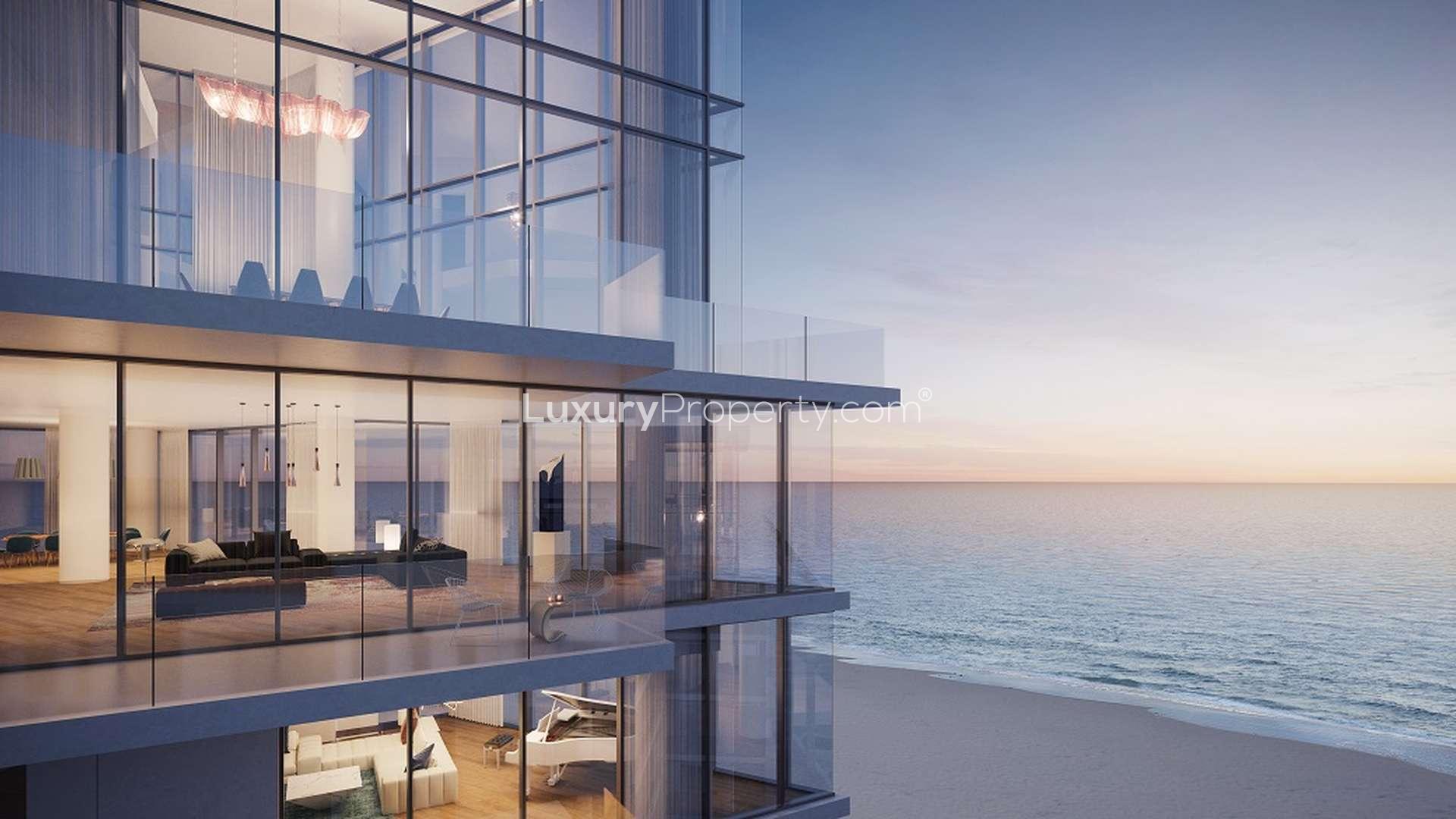 Luxurious bedroom with ocean view in Mamsha Al Saadiyat apartment, Abu Dhabi