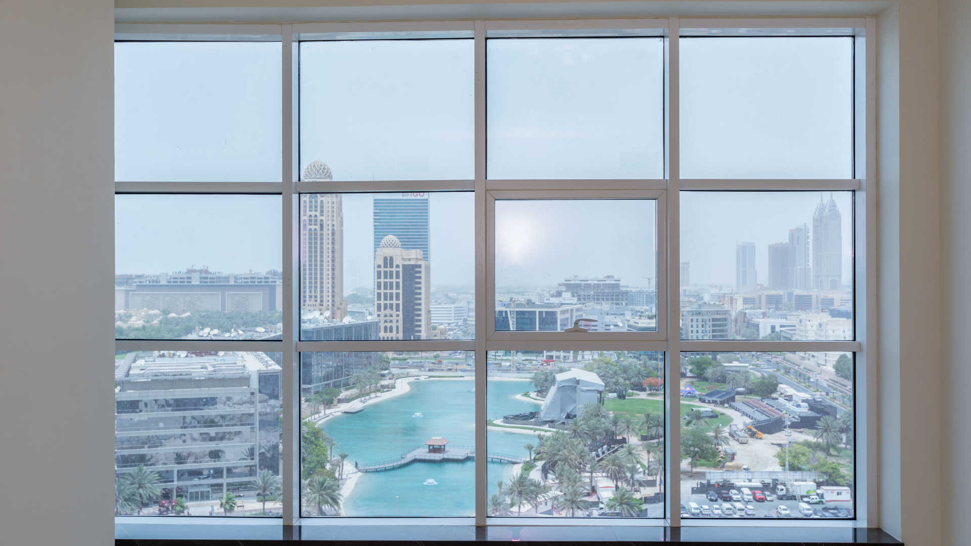 Two-bedroom luxury apartment interior with city view, Marina Arcade, Dubai Marina for sale