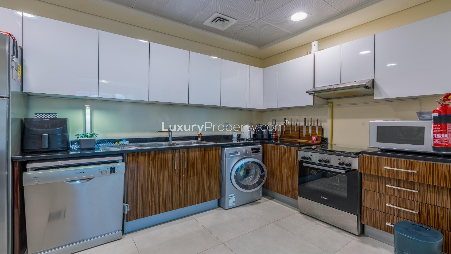 Balcony view from 2-bedroom apartment in Marina Arcade Tower, Dubai Marina