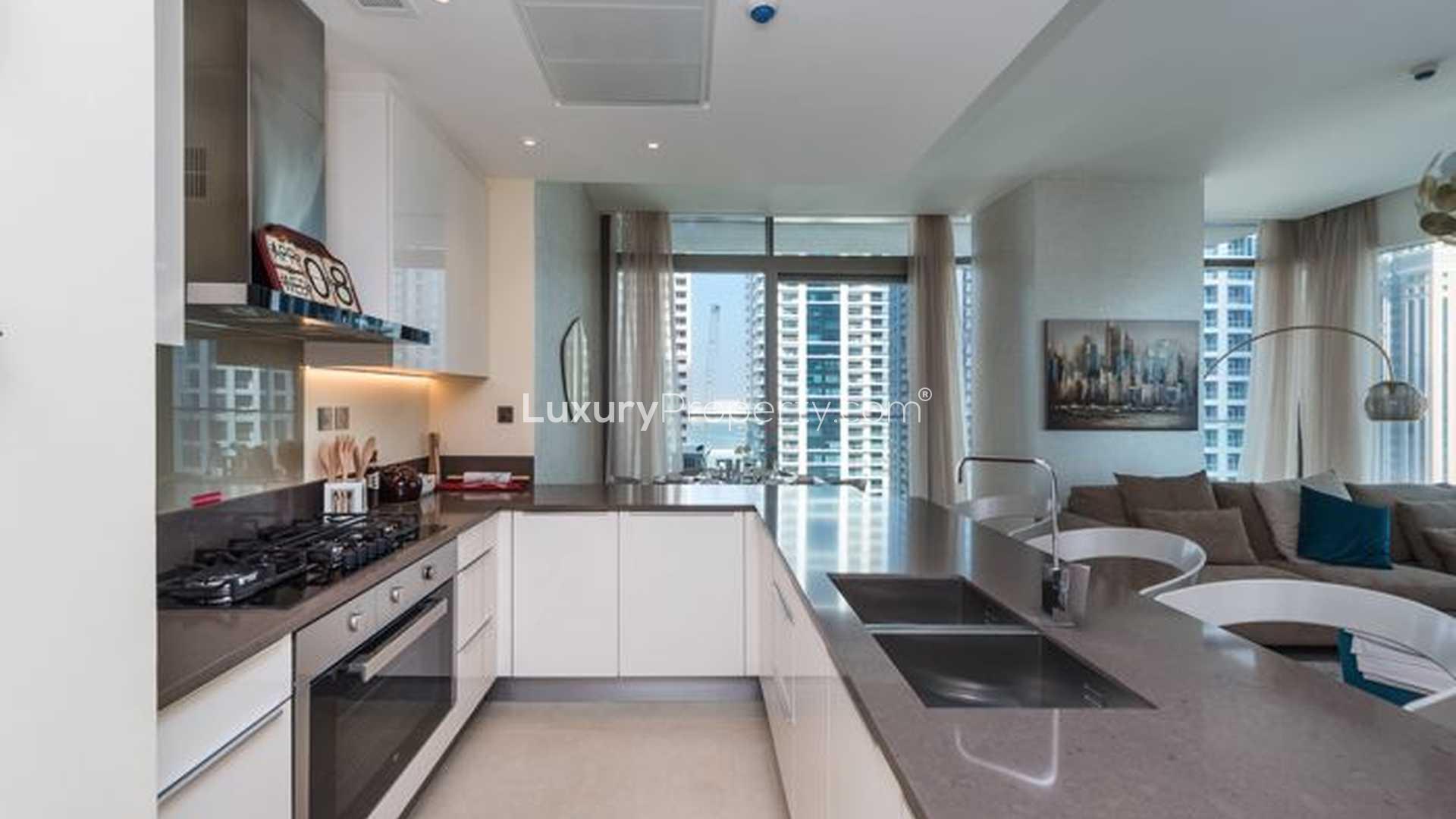 High-floor two-bedroom apartment living room in Marina Gate, Dubai Marina, with modern decor