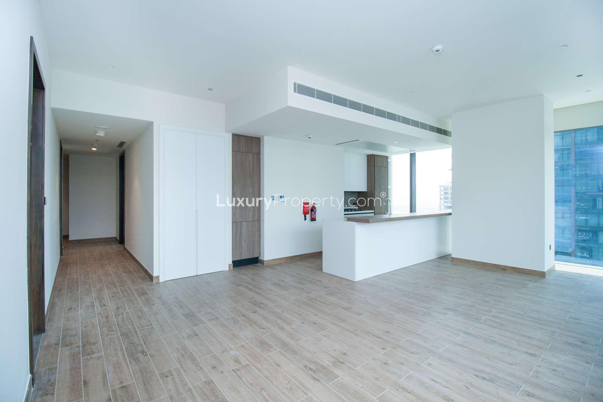 Luxurious lobby of Marina Gate apartment, Dubai Marina, with modern furnishings and decor