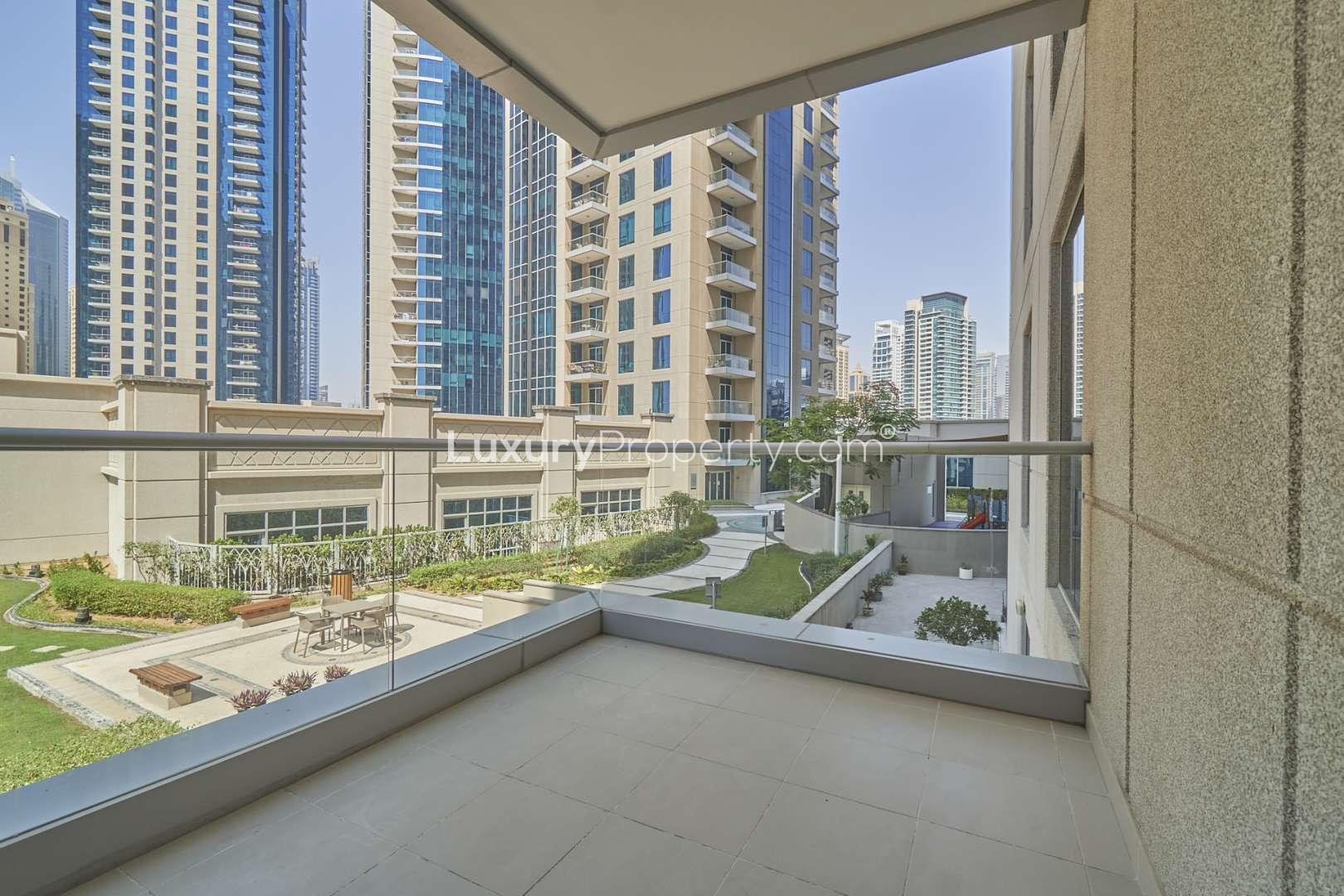 N/A,Balcony view from two-bedroom apartment in Marina Promenade, Dubai Marina, showcasing urban landscape