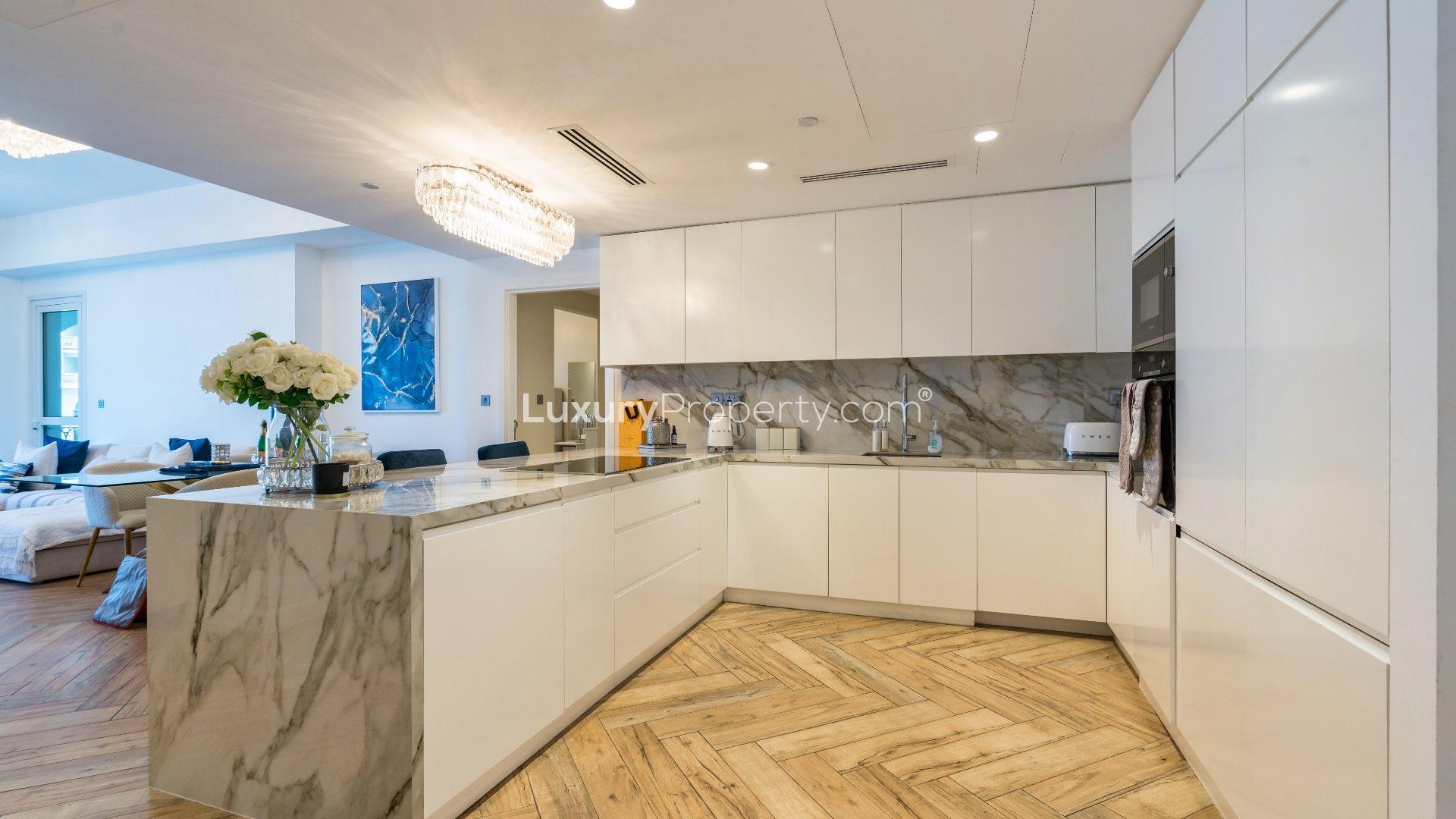 Modern kitchen in fully upgraded 2-bedroom apartment, Palm Jumeirah Marina Residences