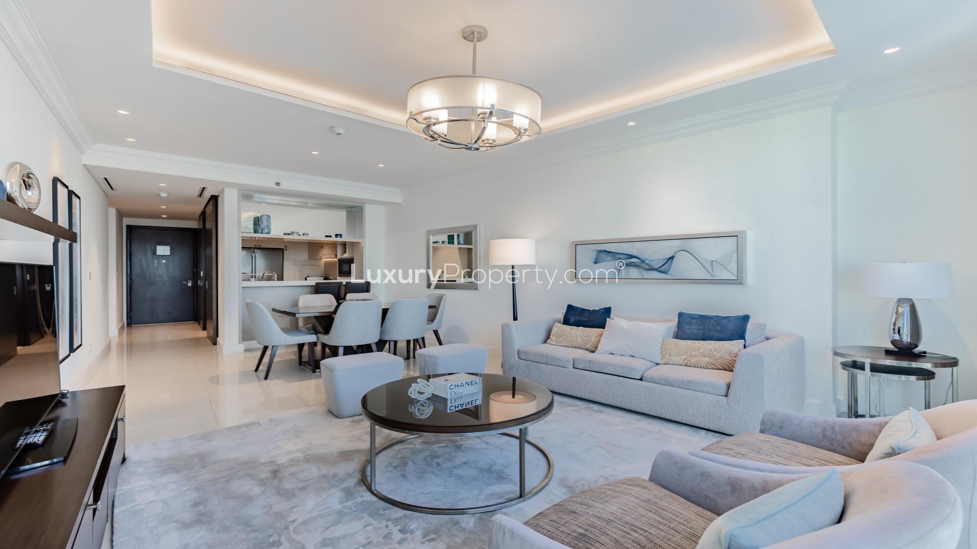 Luxurious apartment living room with Burj Khalifa view, Downtown Dubai, The Address Residence Fountain Views