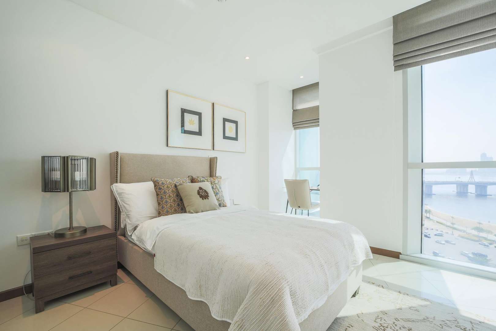 Bright living area with panoramic city views in Marsa Plaza, Dubai Festival City apartment