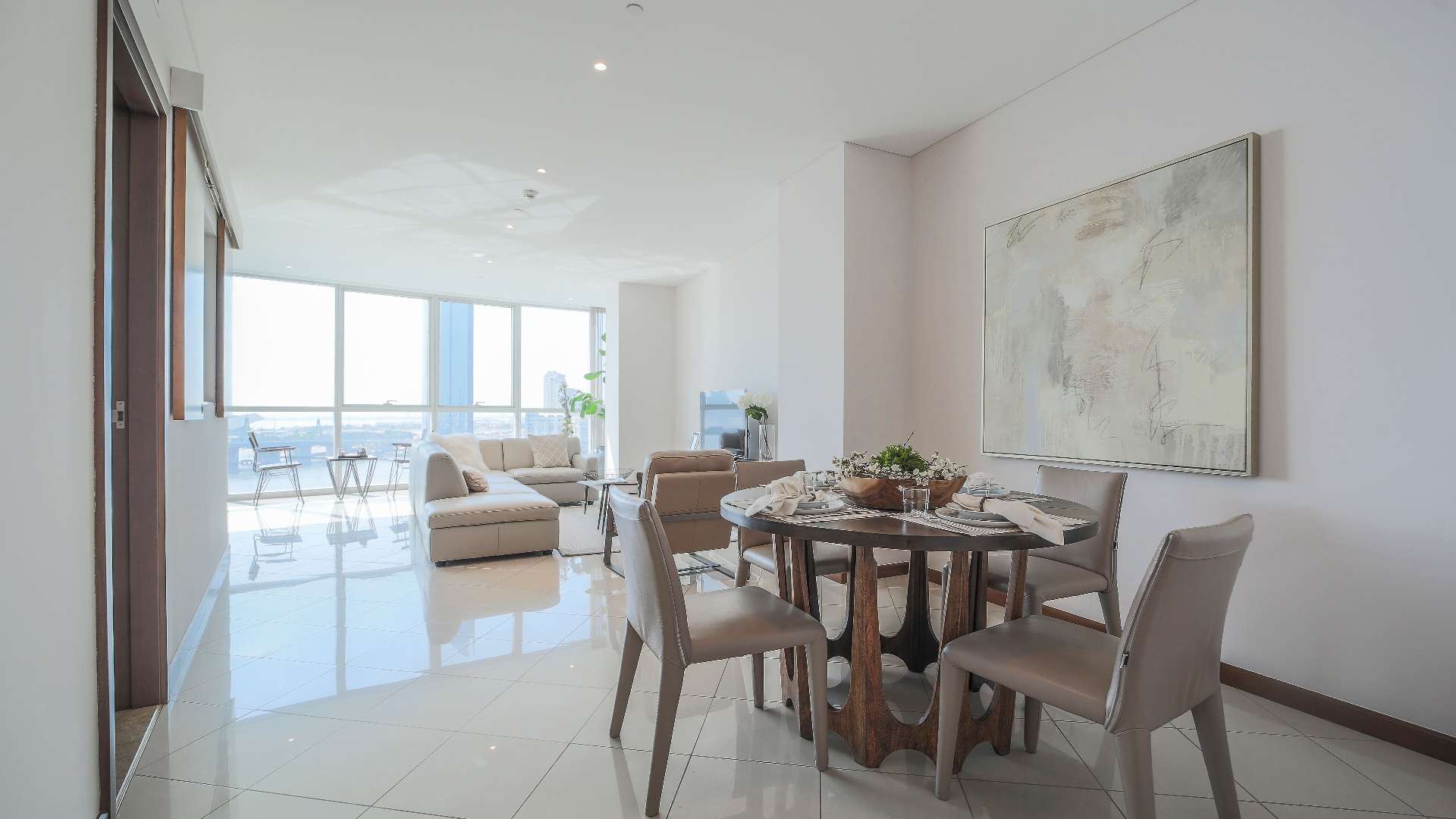 Modern bedroom in two-bedroom apartment, Marsa Plaza, Festival City, Dubai, with elegant decor