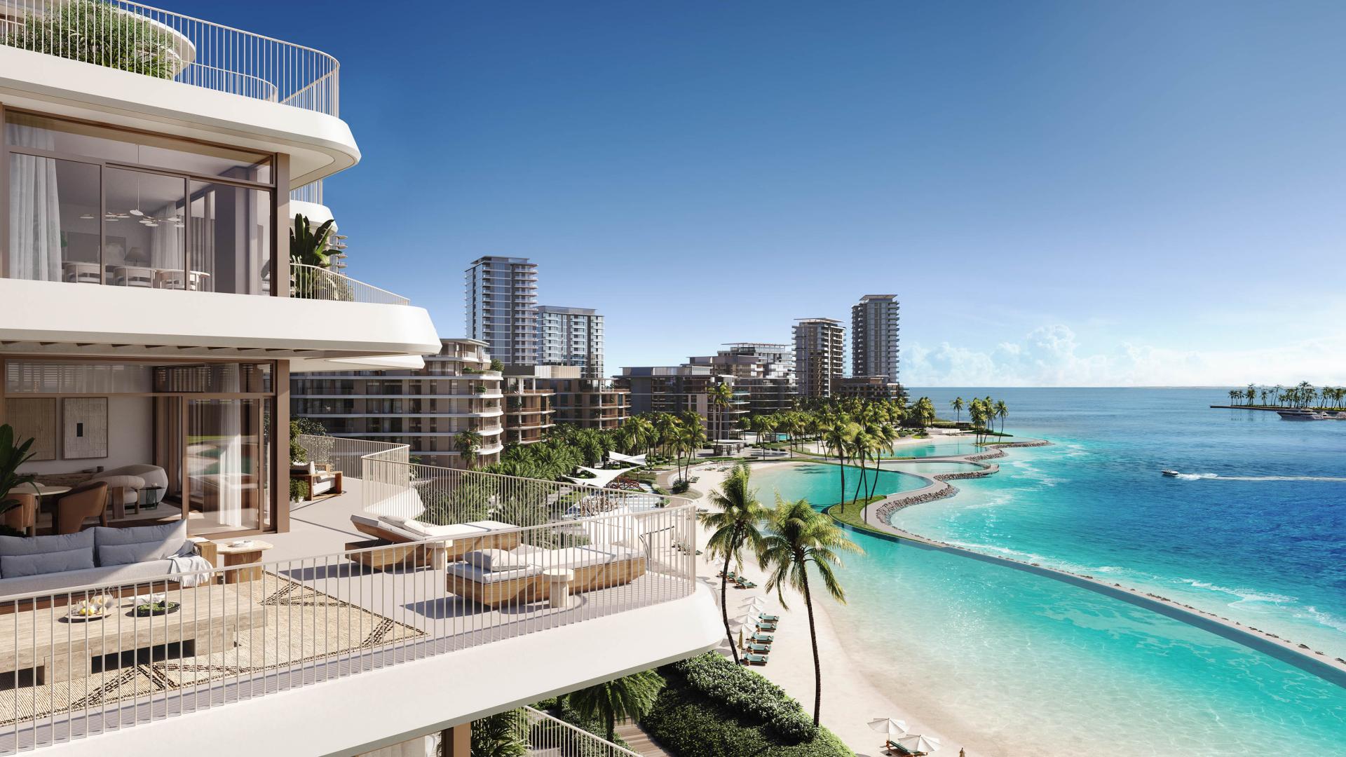 Modern living room with sea view in 2-bedroom apartment, Dubai Islands, Deira