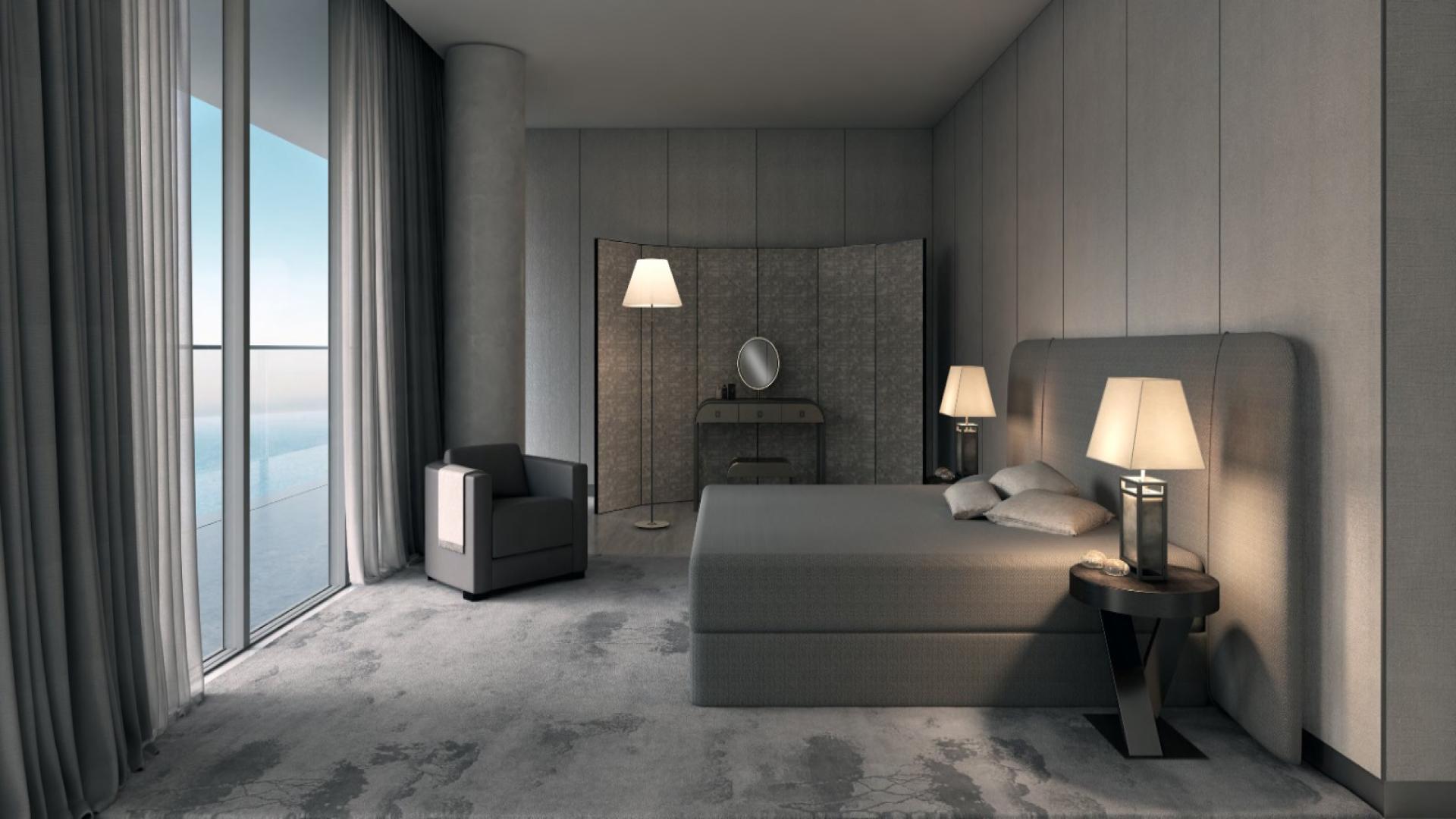 Modern dining room in Armani Beach Residences apartment, Palm Jumeirah, with ocean view
