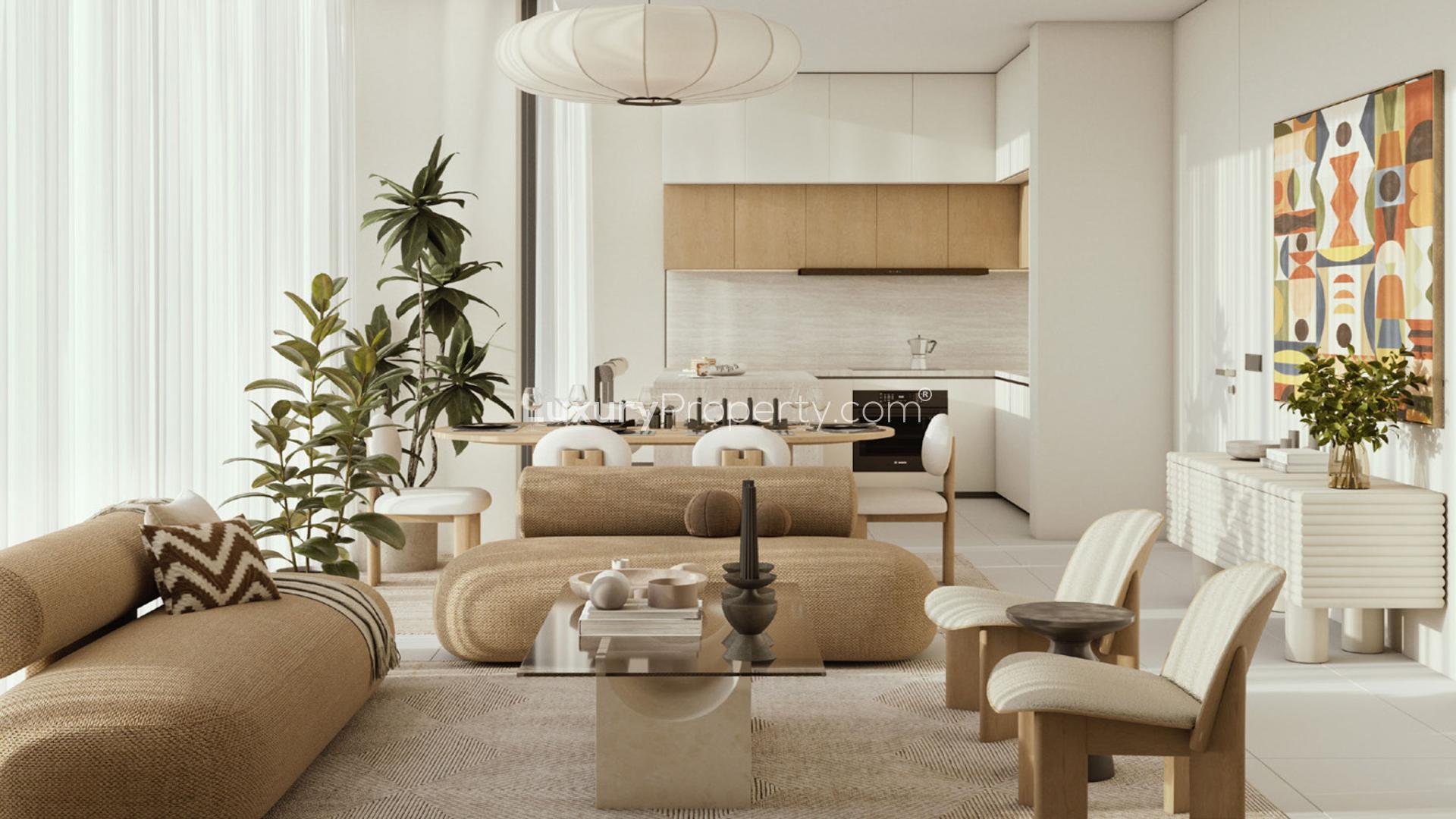 Modern balcony view in Elemental 22 apartment, Jumeirah Garden City, Al Satwa