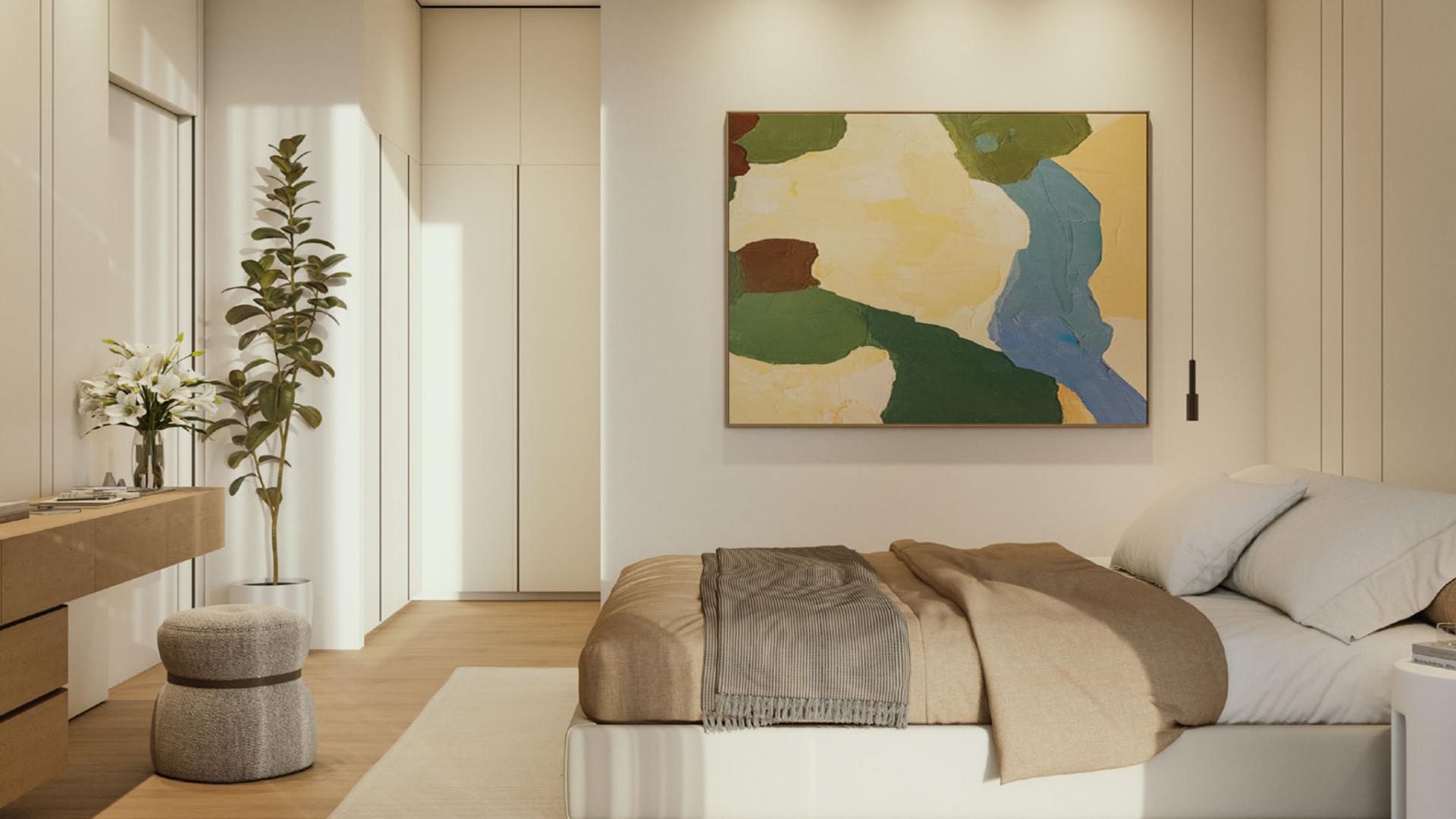 Nature-inspired living room in Elemental 22 apartment, Jumeirah Garden City, Al Satwa