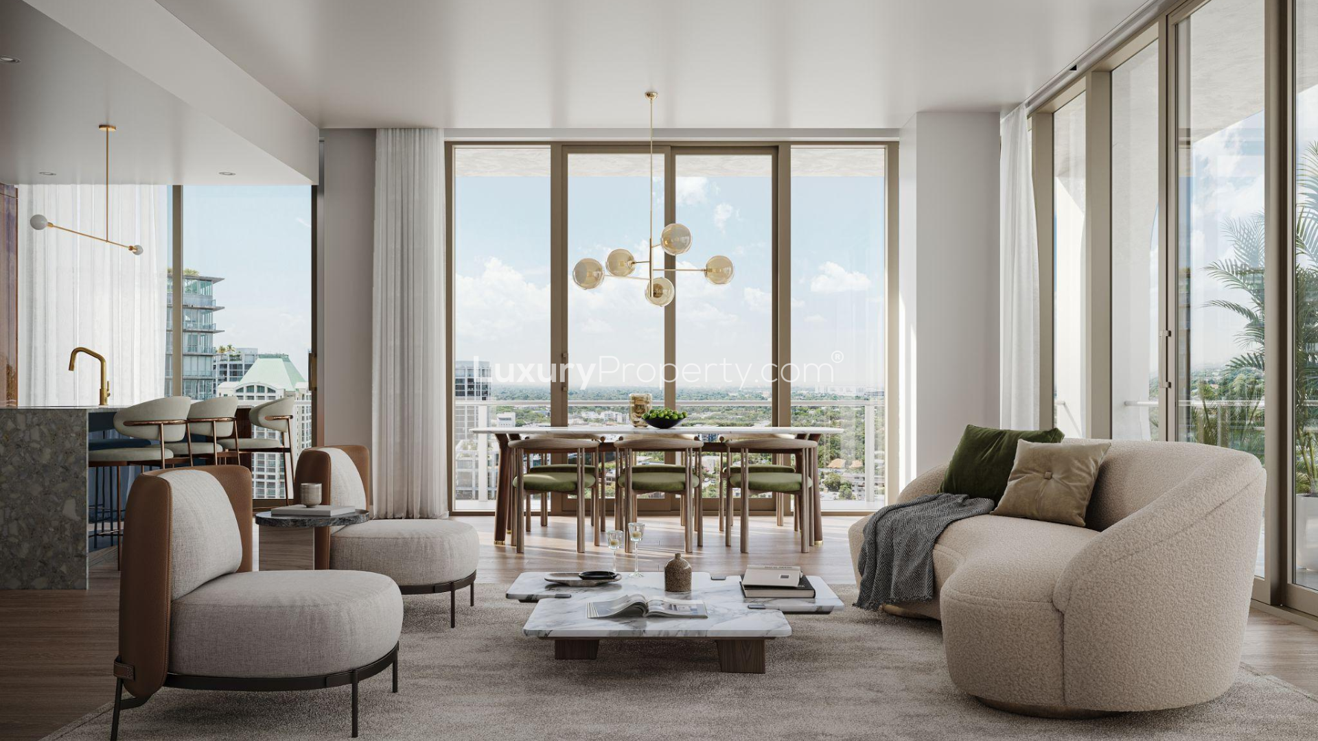 Aerial view of Tigertail Residences apartment complex in Miami, Florida, near the waterfront