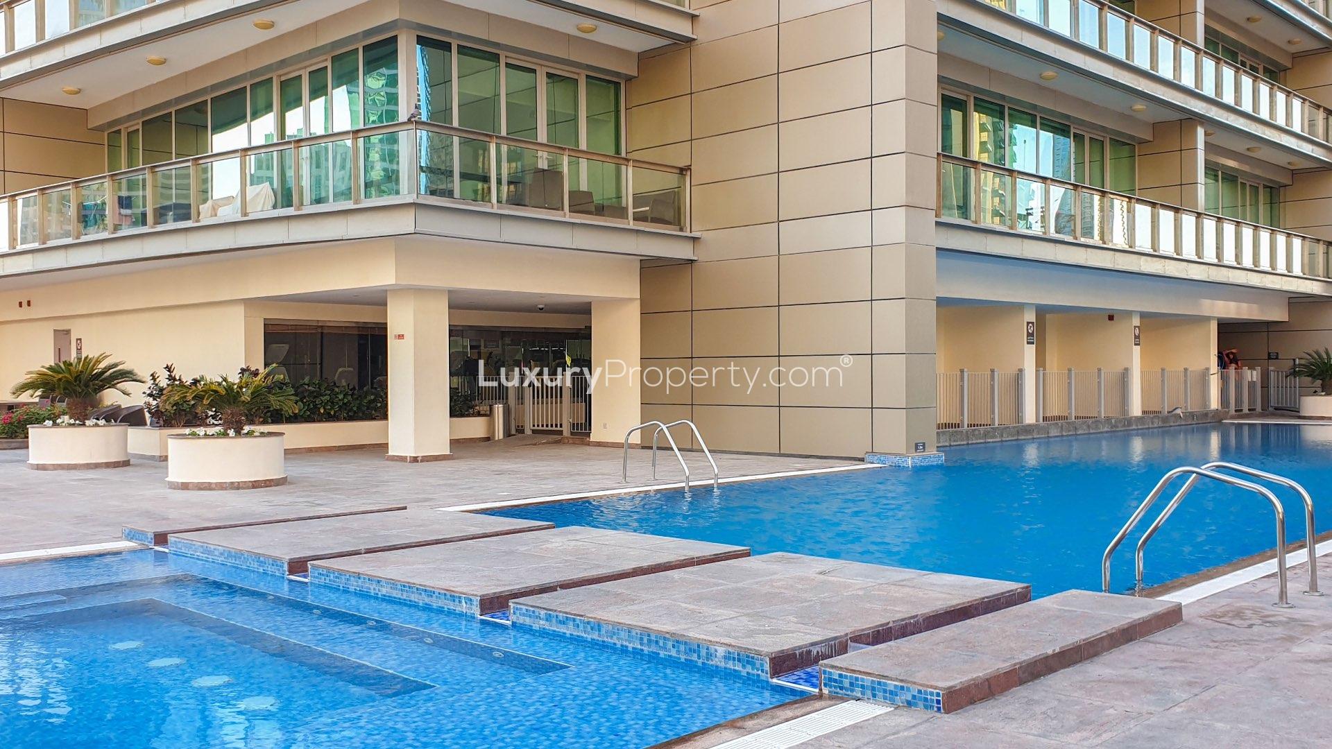 Outdoor pool area at residential apartment, Downtown Dubai, Mohammad Bin Rashid Boulevard