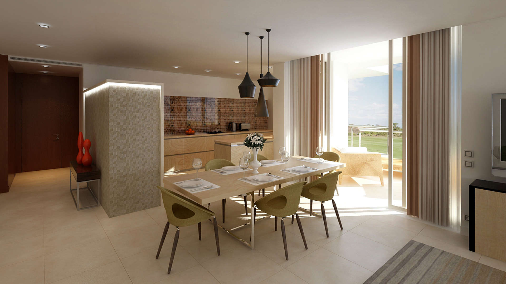 Modern kitchen interior in fully furnished Algarve apartment at Monte Rei Golf & Country Club