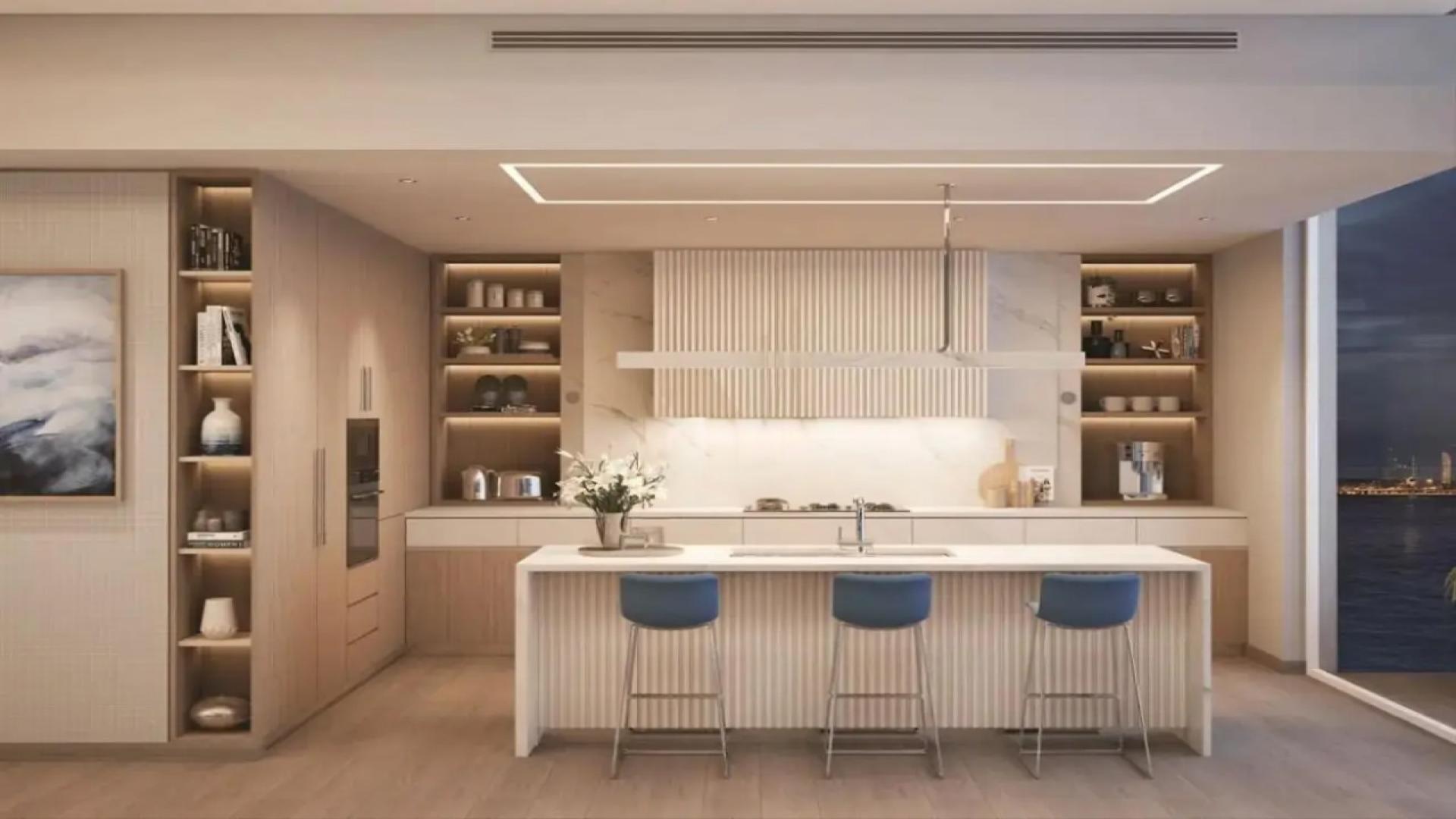 Tall modern apartment buildings in Sobha Hartland, Mohammed Bin Rashid City, Dubai skyline view