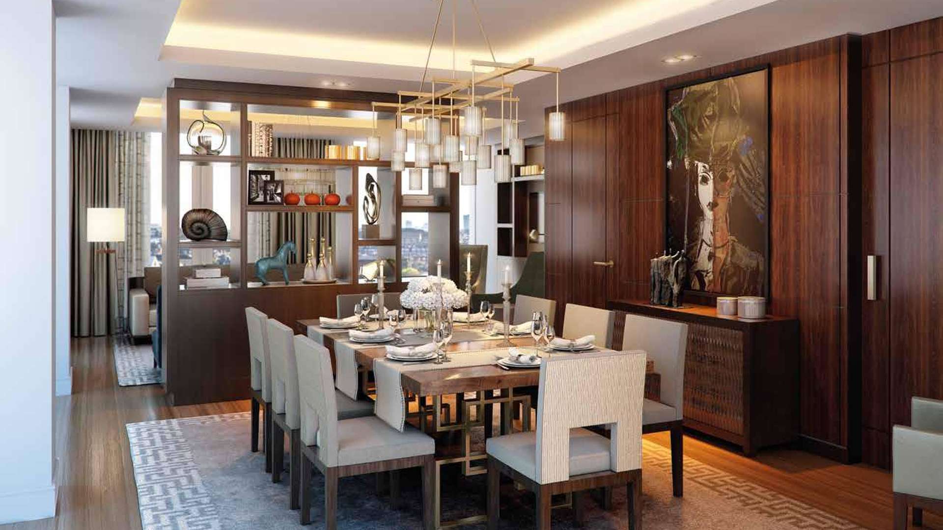 Luxurious living room in Kensington Row apartment with stylish decor and modern furnishings