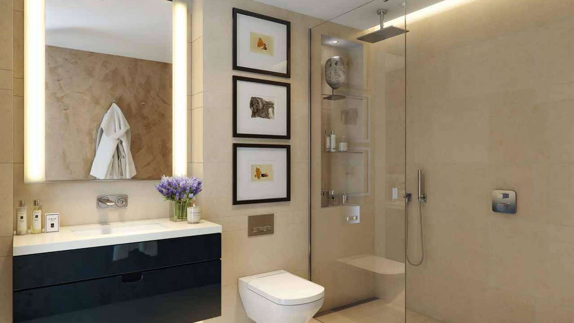 Elegant dining area in two-bedroom Kensington Row apartment, featuring modern decor and lighting