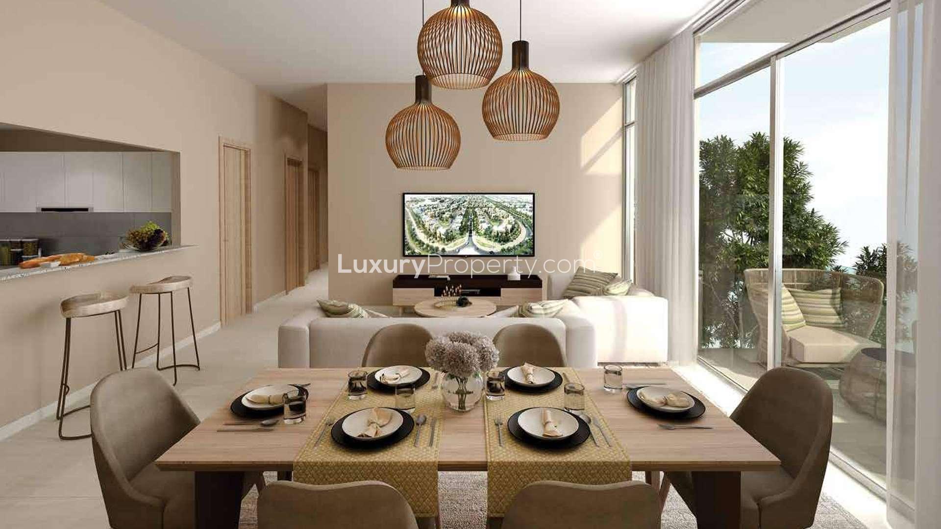 Modern lobby of Mudon View duplex apartment with stylish seating and natural light