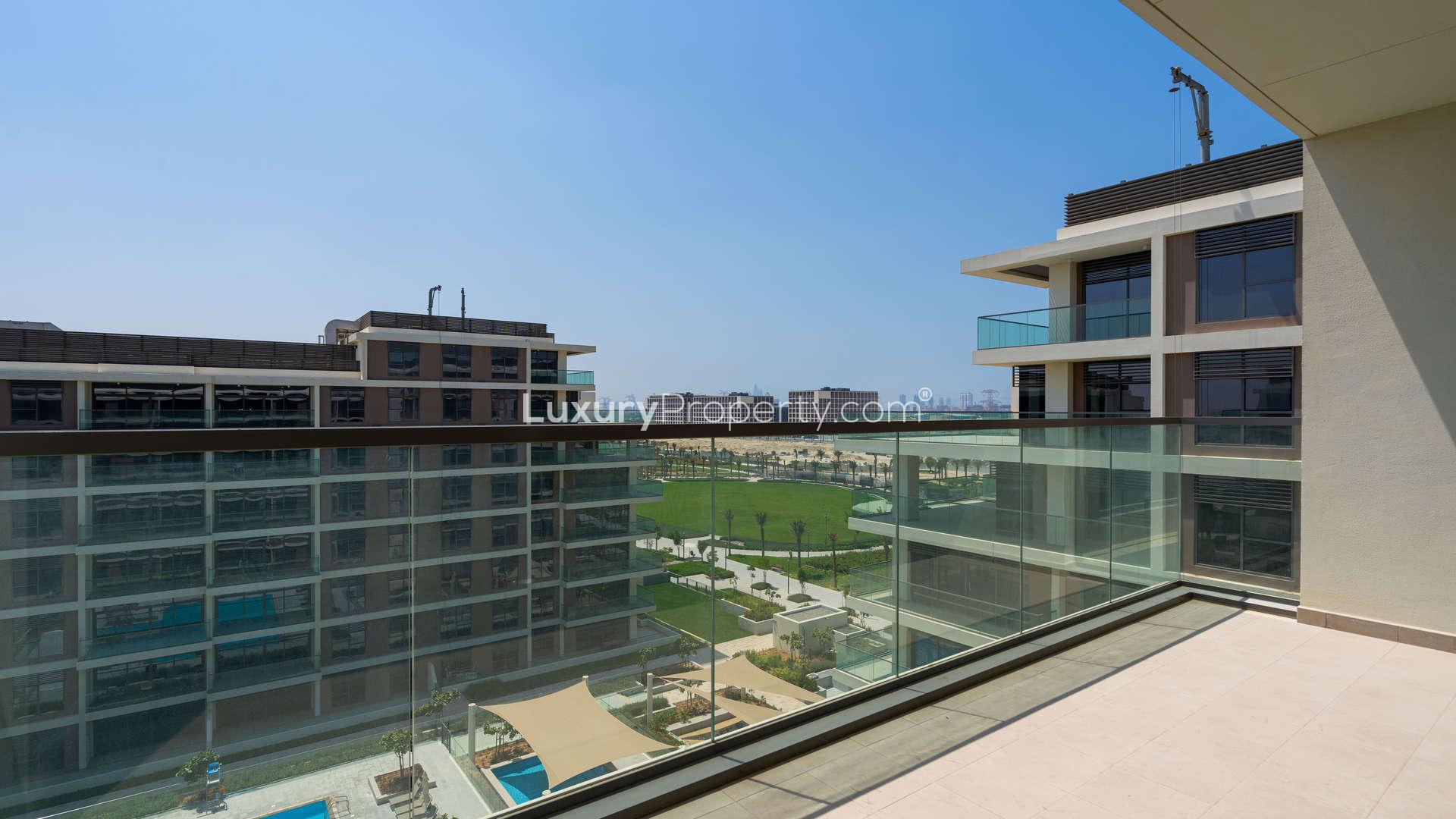 2-bedroom apartment view, Mulberry Park Heights, Dubai Hills Estate, overlooking pool and park