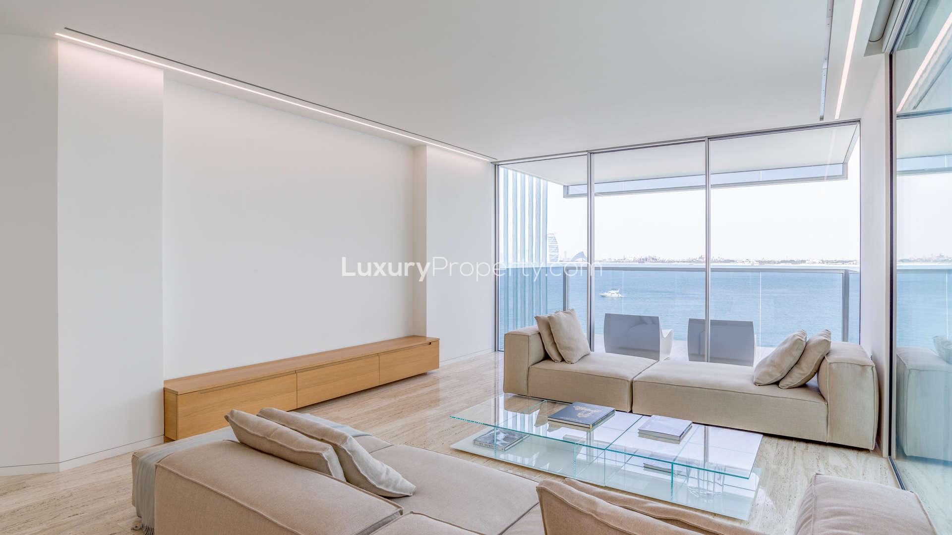 Gorgeous beachfront apartment living room with ocean view in Palm Jumeirah, The Crescent