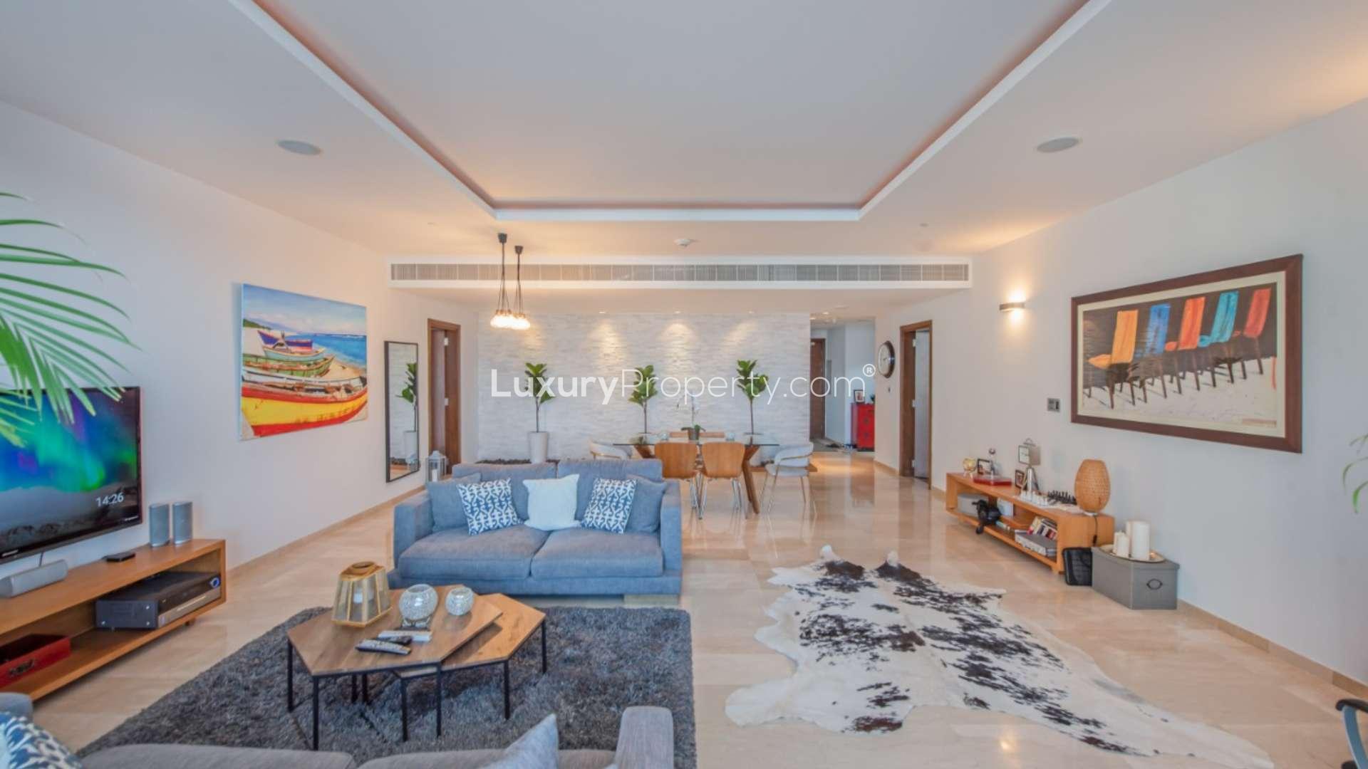 Yachts docked near Oceana Residences, Palm Jumeirah, view from luxury apartment for sale