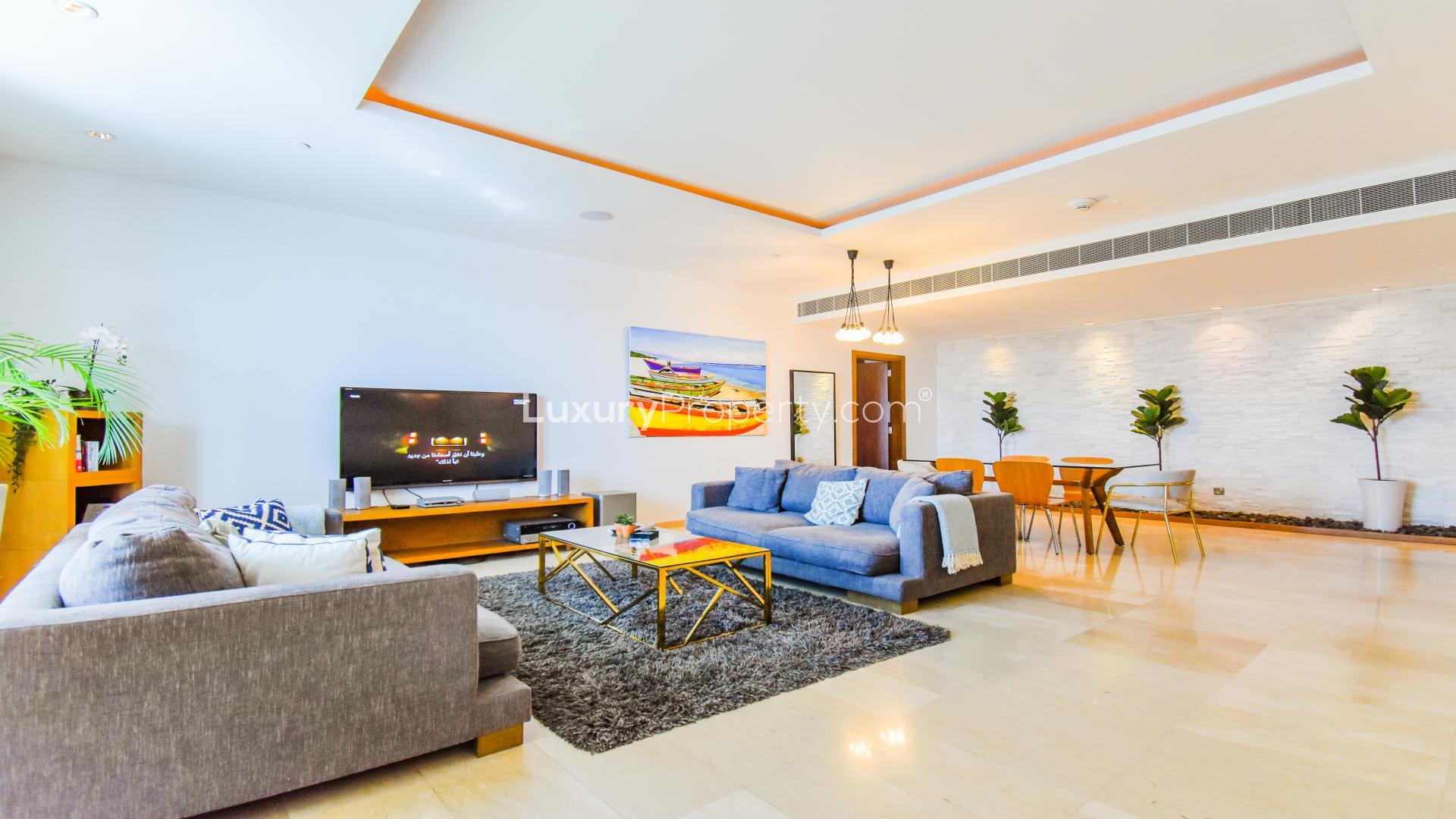 Stylish living room in 2-bedroom apartment, Oceana Residence, Palm Jumeirah for sale