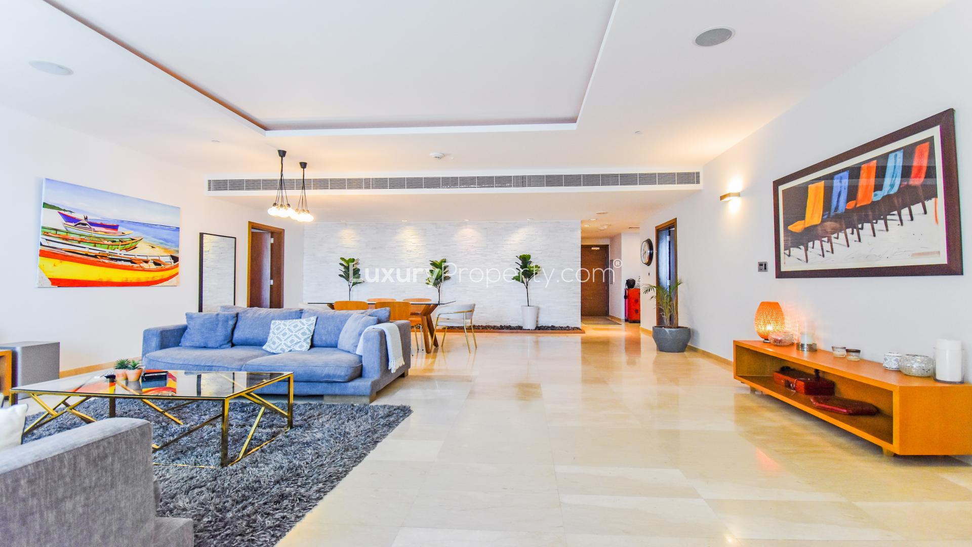Spacious living room in 2-bedroom apartment, Oceana Residence, Palm Jumeirah, with modern decor