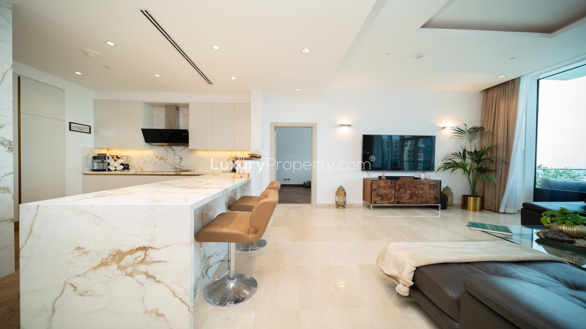 Modern kitchen in fully renovated 2-bedroom apartment, Oceana, Palm Jumeirah, for sale