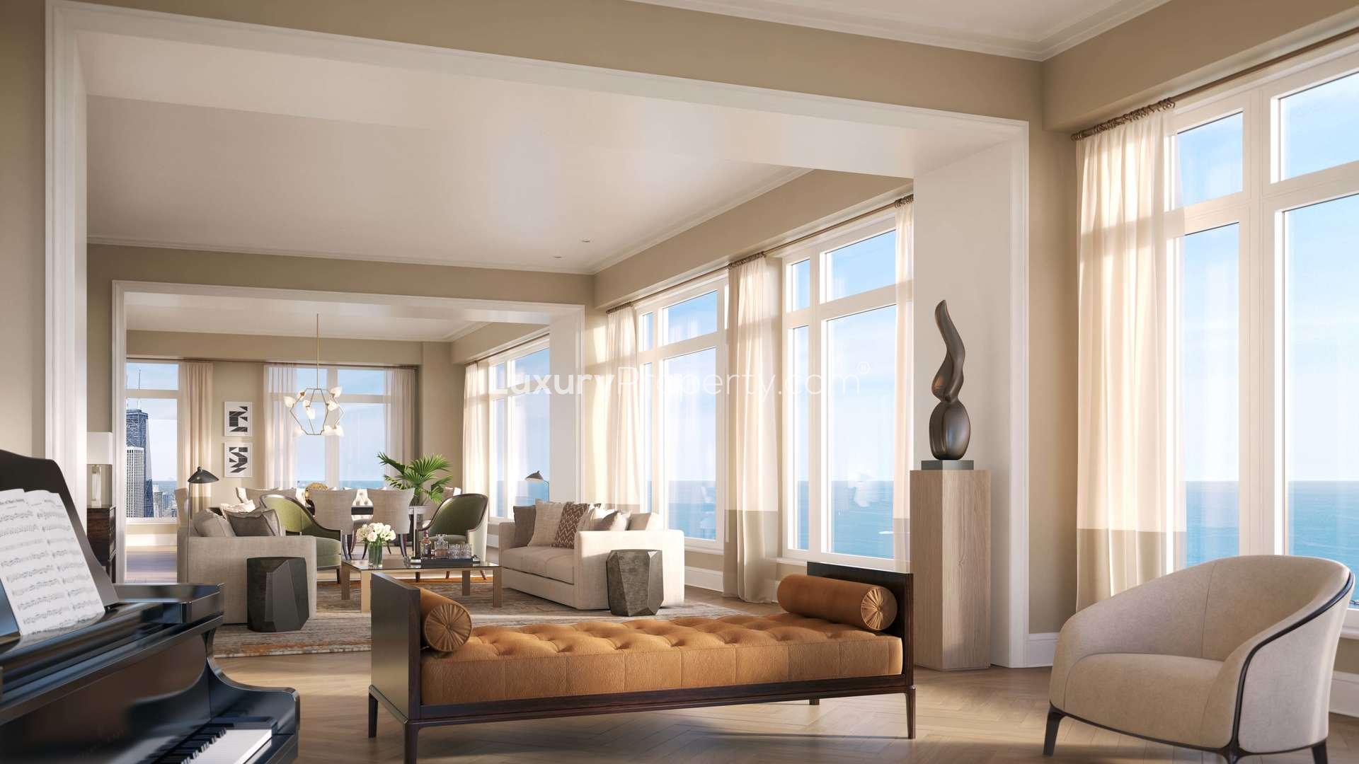 Skyline view of One Bennett Park, Chicago, highlighting luxury apartment for sale