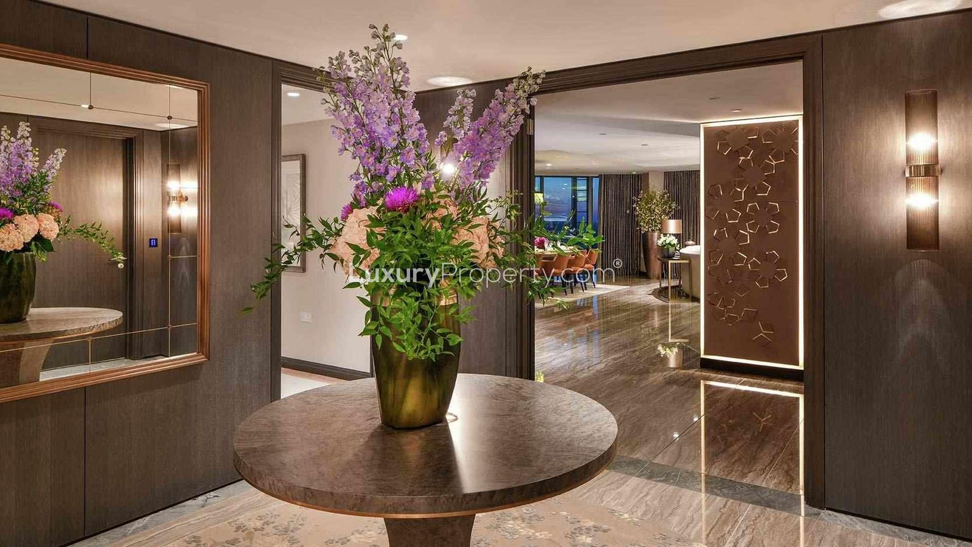 Elegant living room with city views at One Blackfriars, Southwark, London apartment