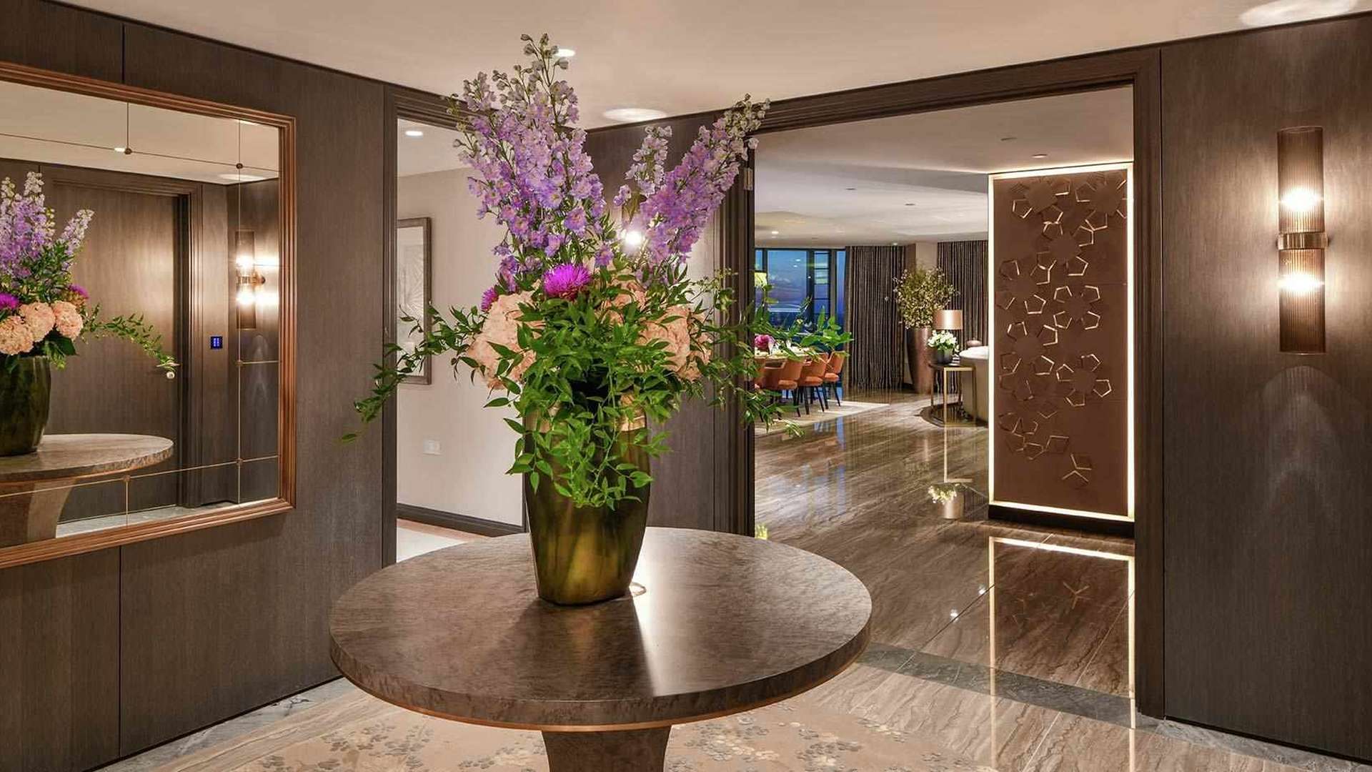 Elegant living room with city views at One Blackfriars, Southwark, London apartment