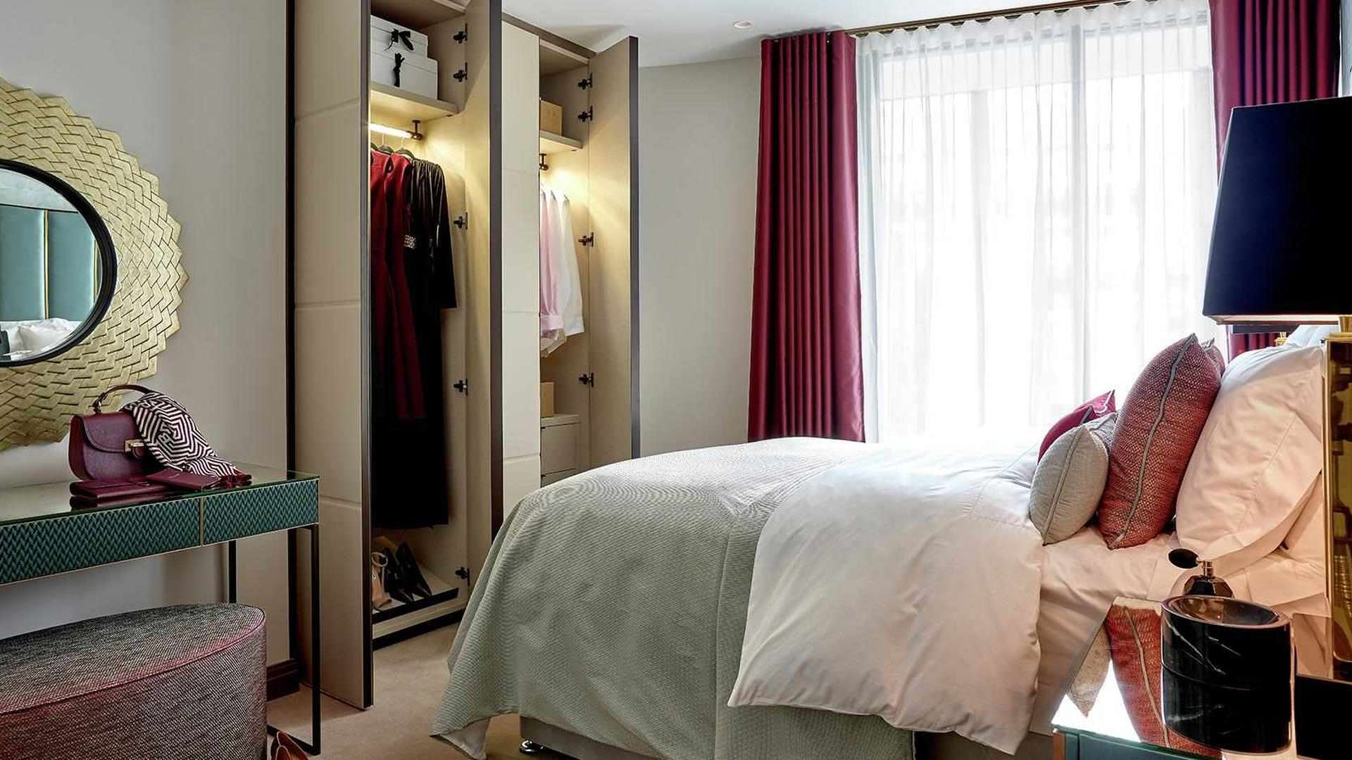 Luxurious apartment view, One Blackfriars, Southwark, London; stylish interior with cityscape backdrop