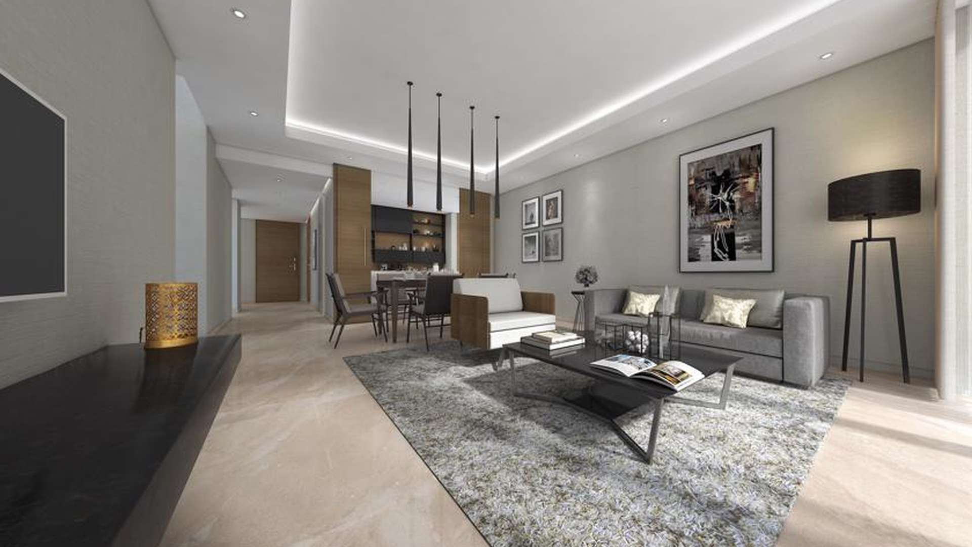 Modern living room in Two-Bed Apartment, One Park Avenue, Sobha Hartland, MBR City