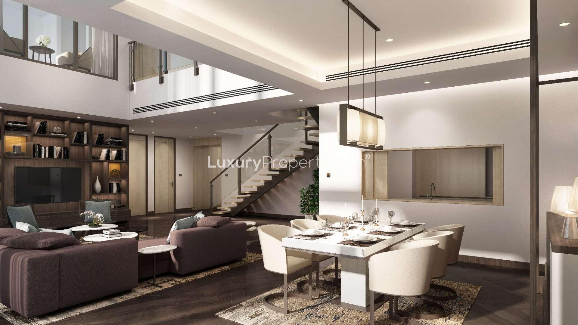 Luxury living room in 3-bedroom apartment, One Za'abeel, Downtown Dubai, modern decor