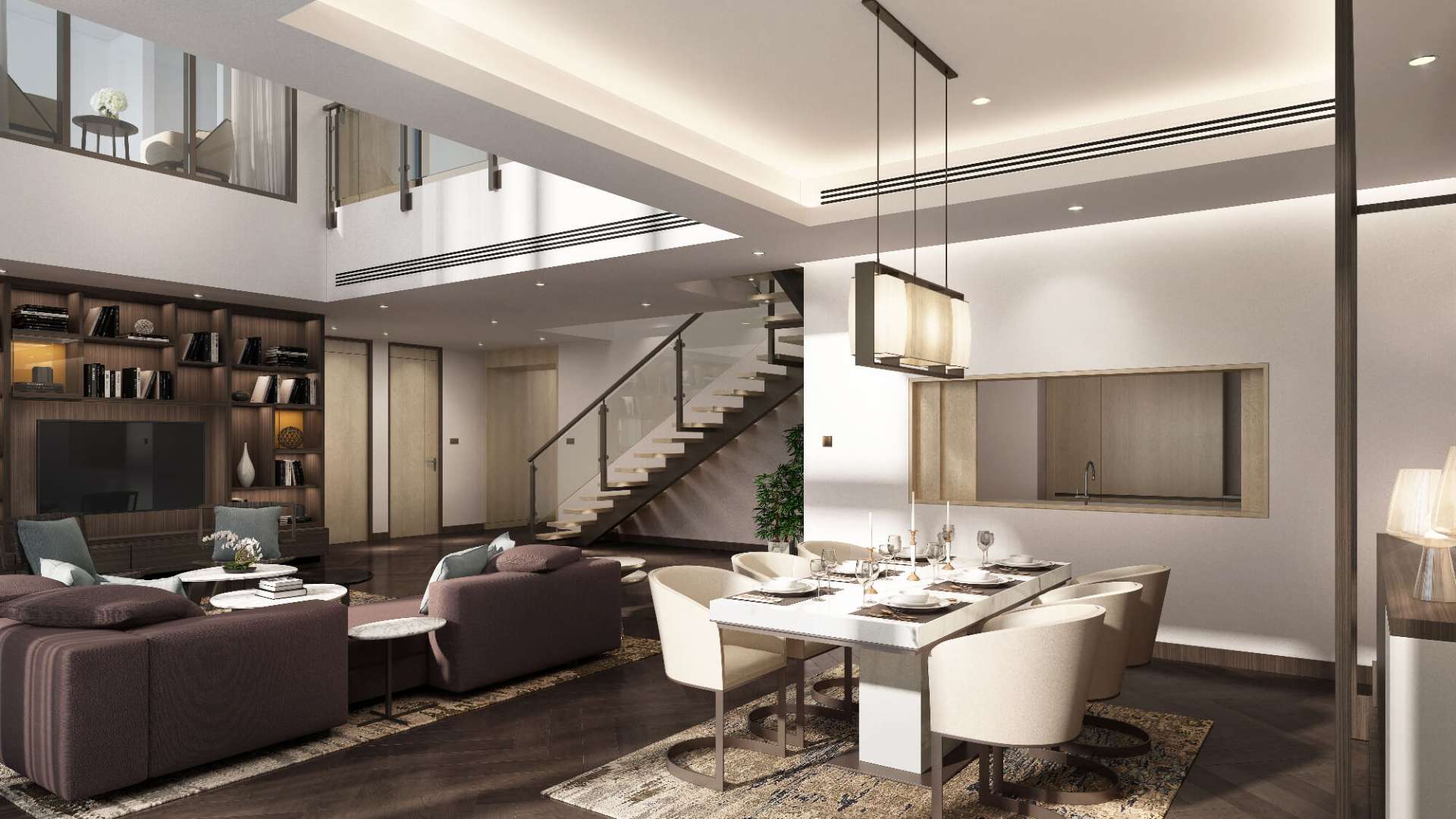 Luxury living room in 3-bedroom apartment, One Za'abeel, Downtown Dubai, modern decor