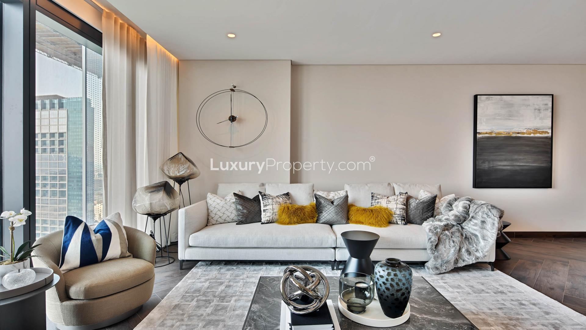 Skyline view from large corner apartment in Za'abeel, showcasing modern architecture and cityscape