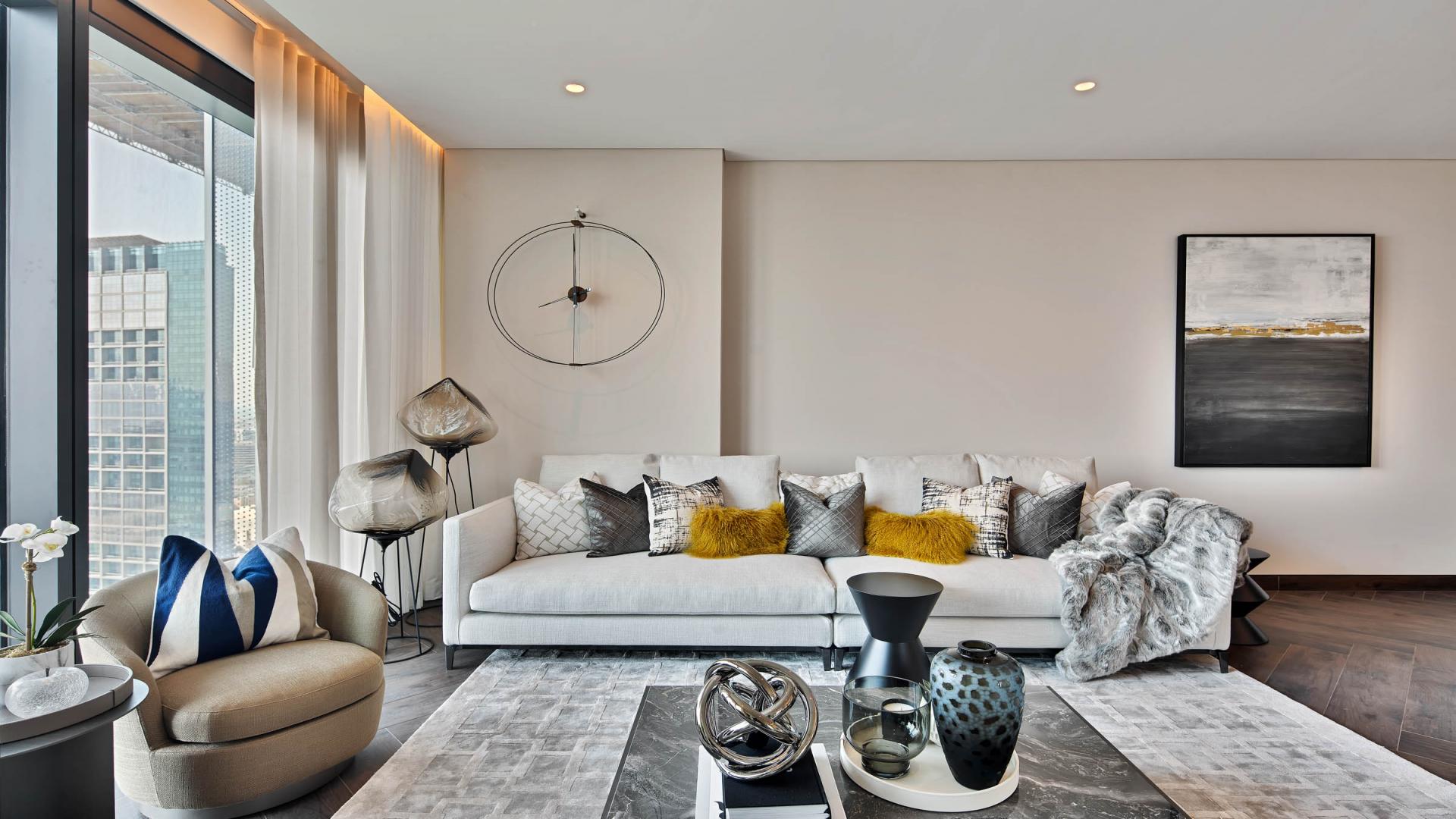 Skyline view from large corner apartment in Za'abeel, showcasing modern architecture and cityscape