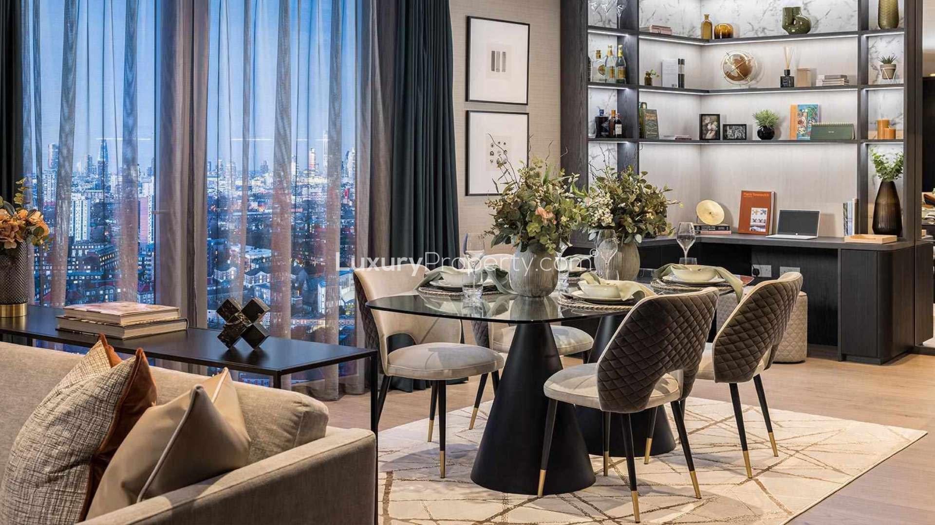 Luxurious living room in two-bedroom apartment, Juniper Gardens, Oval Village, London