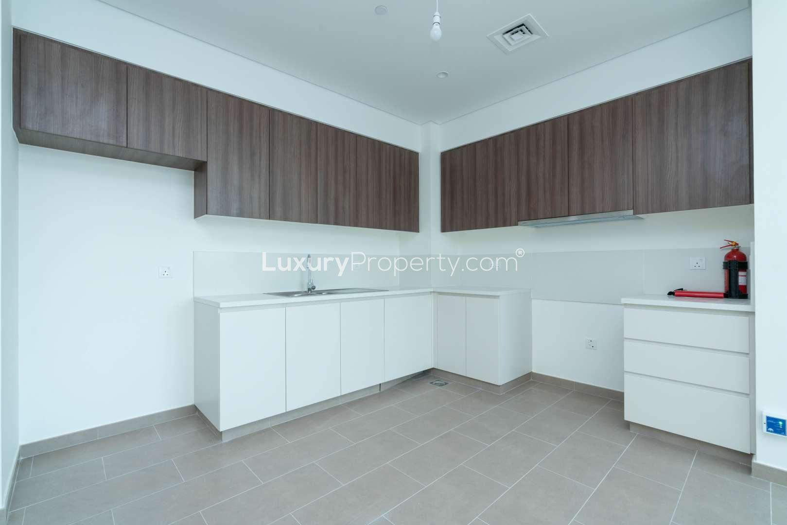 Aerial view of Park Heights, Dubai Hills Estate, featuring residential buildings and greenery