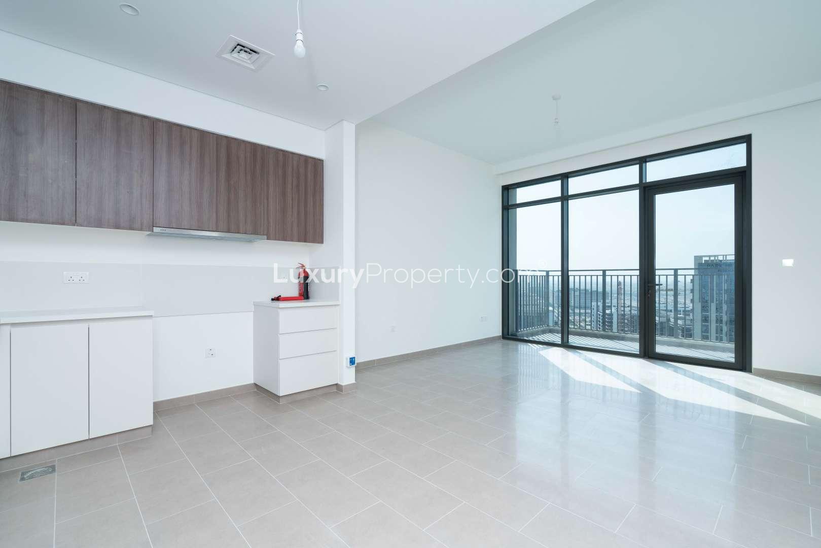 Modern kitchen in two-bedroom apartment, Park Heights, Dubai Hills Estate for rent